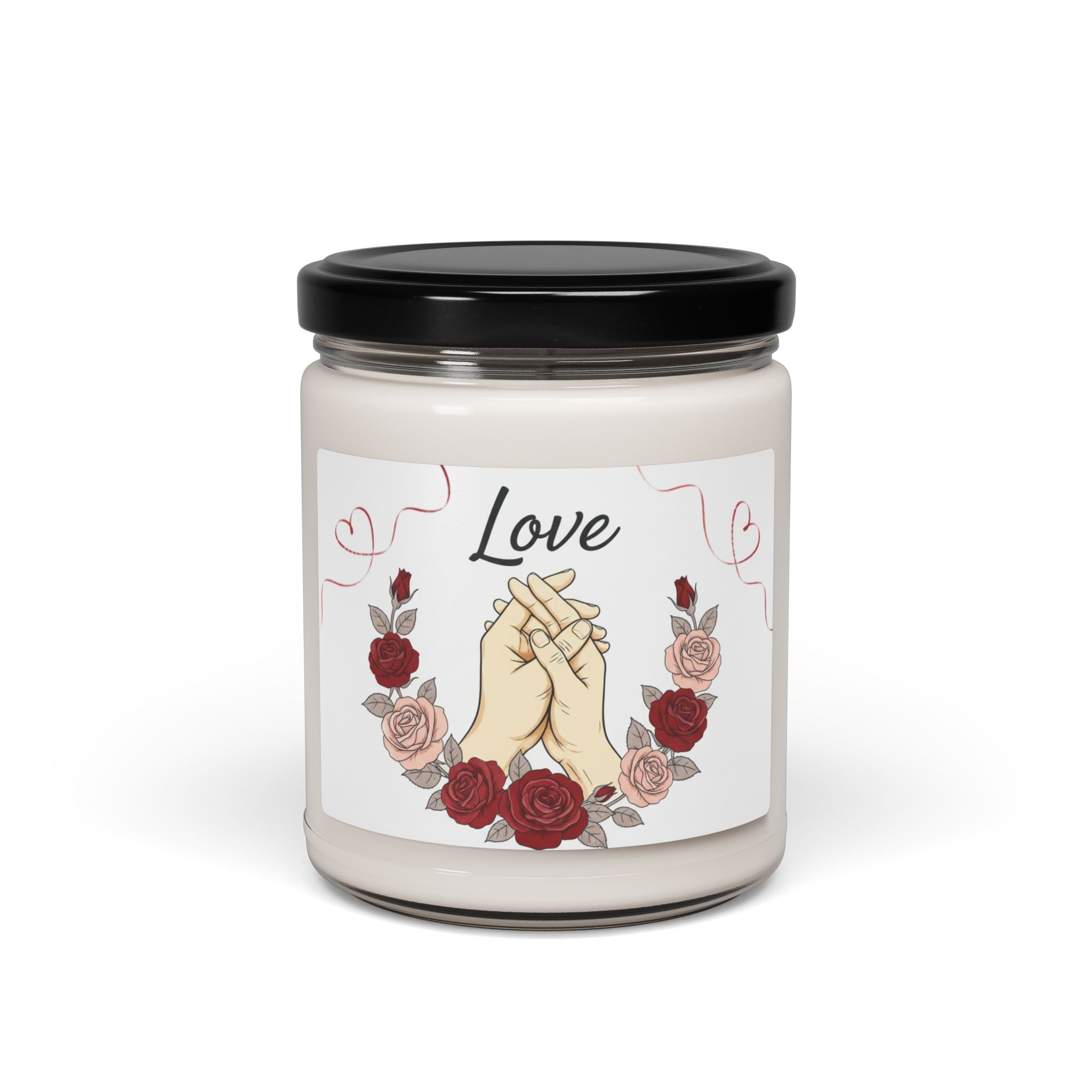 Love Hands Soy Candle — 9oz Scented Jar Candle with Rose Wreath (Romantic Gift)