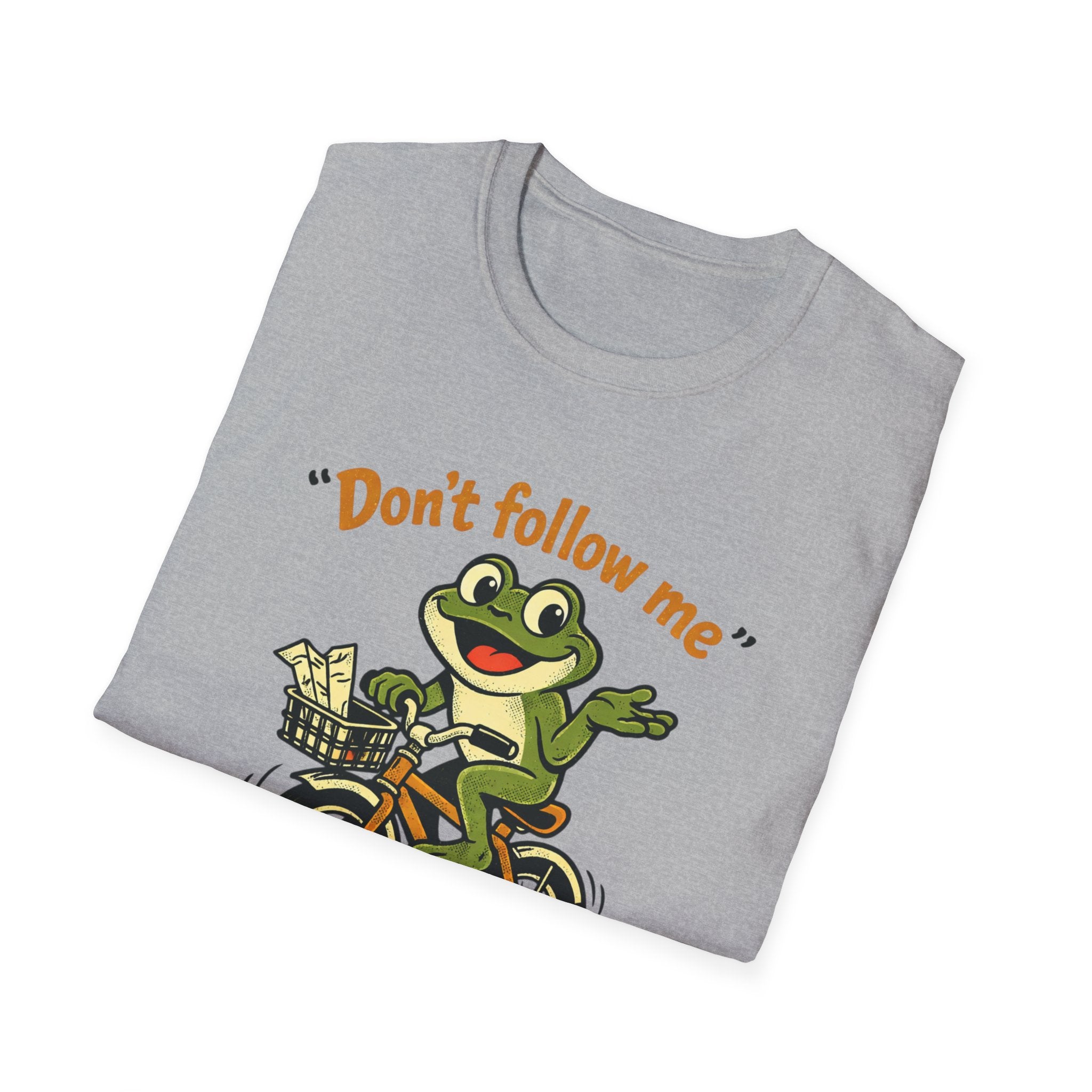Frog on Bike T-Shirt — “Don't follow me, I have no idea where I'm going” Graphic Tee