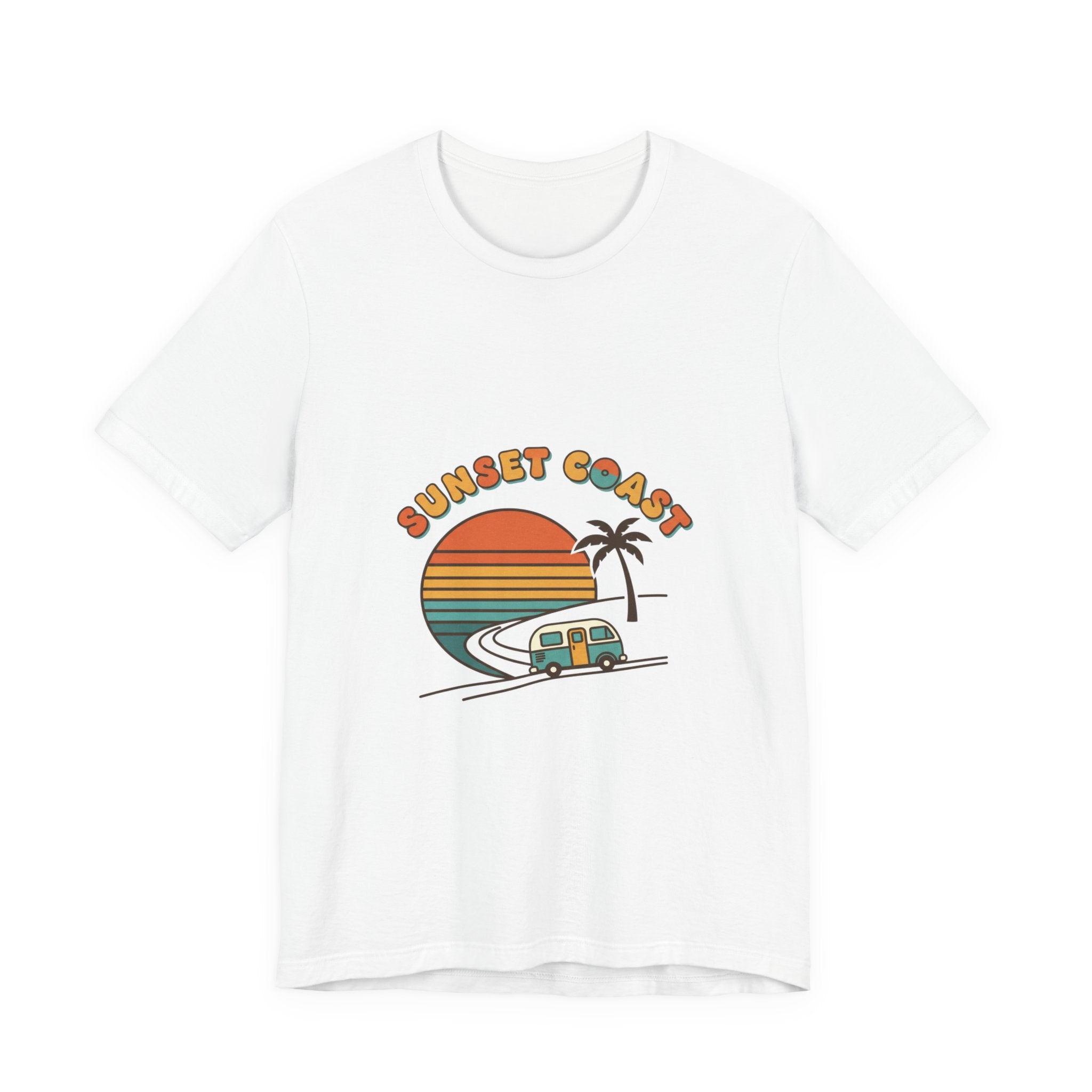 Sunset Coast Retro Surf Graphic Tee | 70s Sunset Shirt, Vintage Palm Postcard