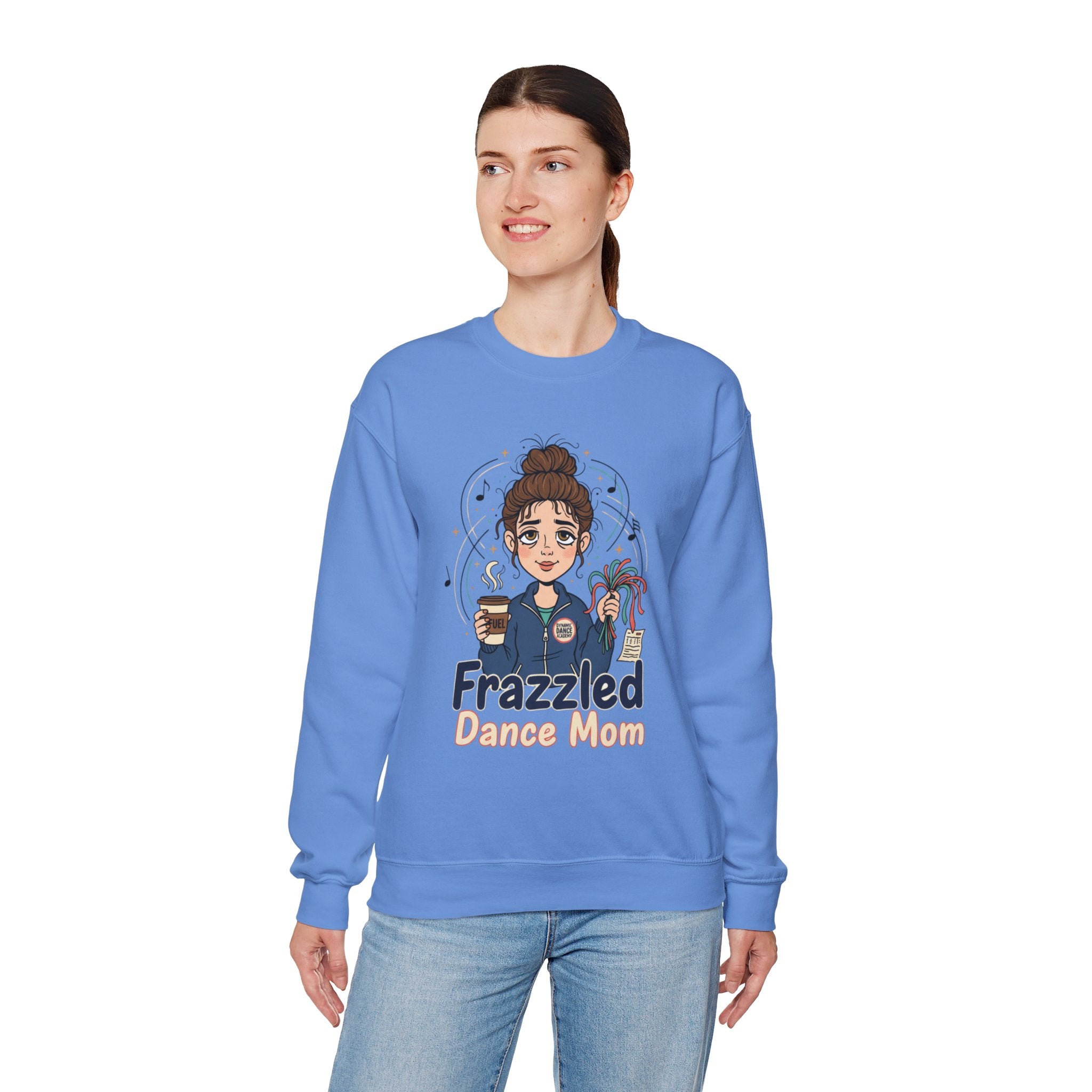 Frazzled Dance Mom Crewneck Sweatshirt – Funny Mom Gift, Coffee & Dance Mom Graphic Pullover