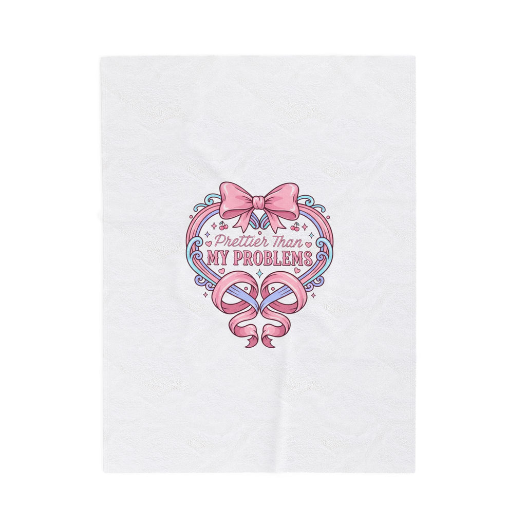 Prettier Than My Problems Velveteen Blanket | coquette ribbon art, pastel humor
