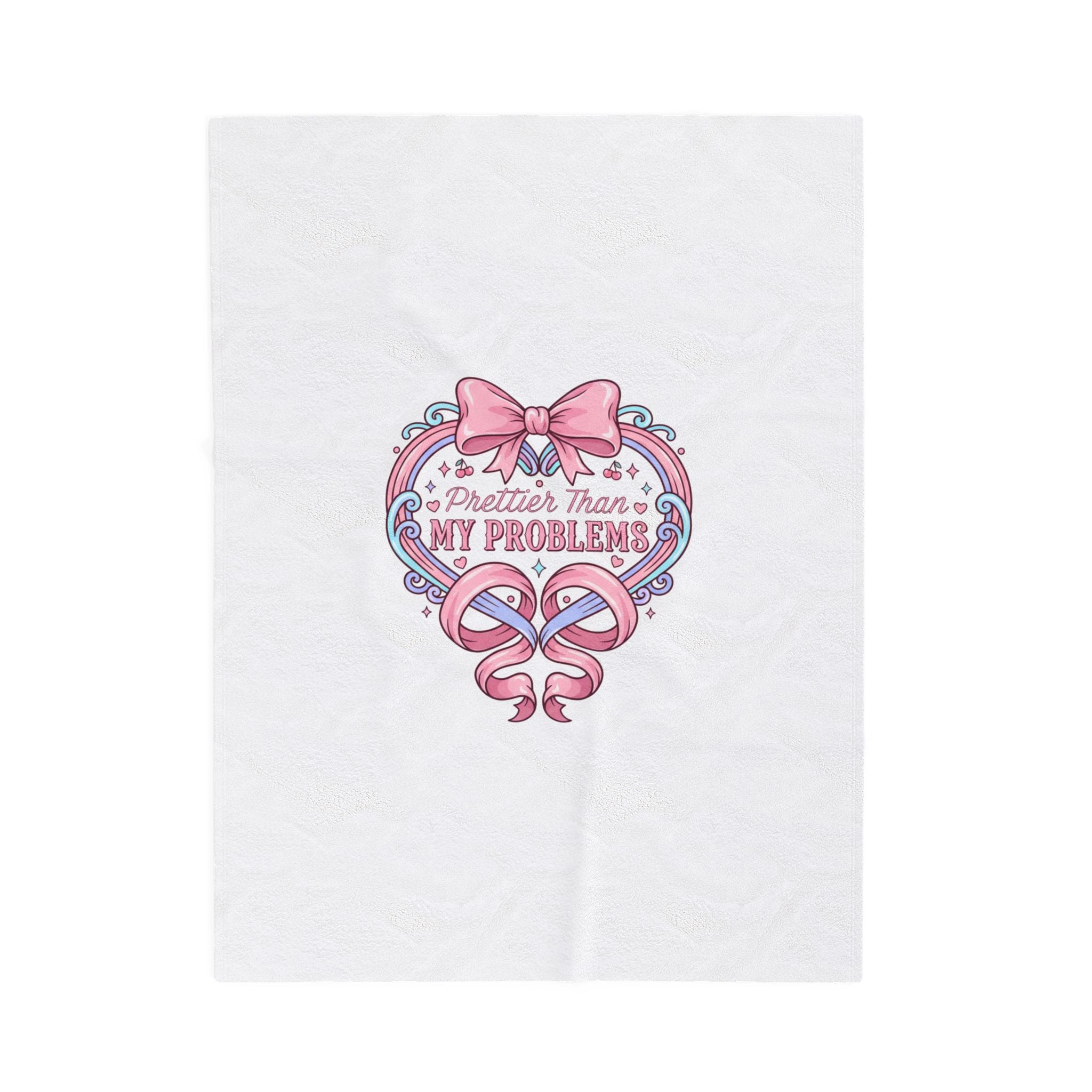 Prettier Than My Problems Velveteen Blanket | coquette ribbon art, pastel humor
