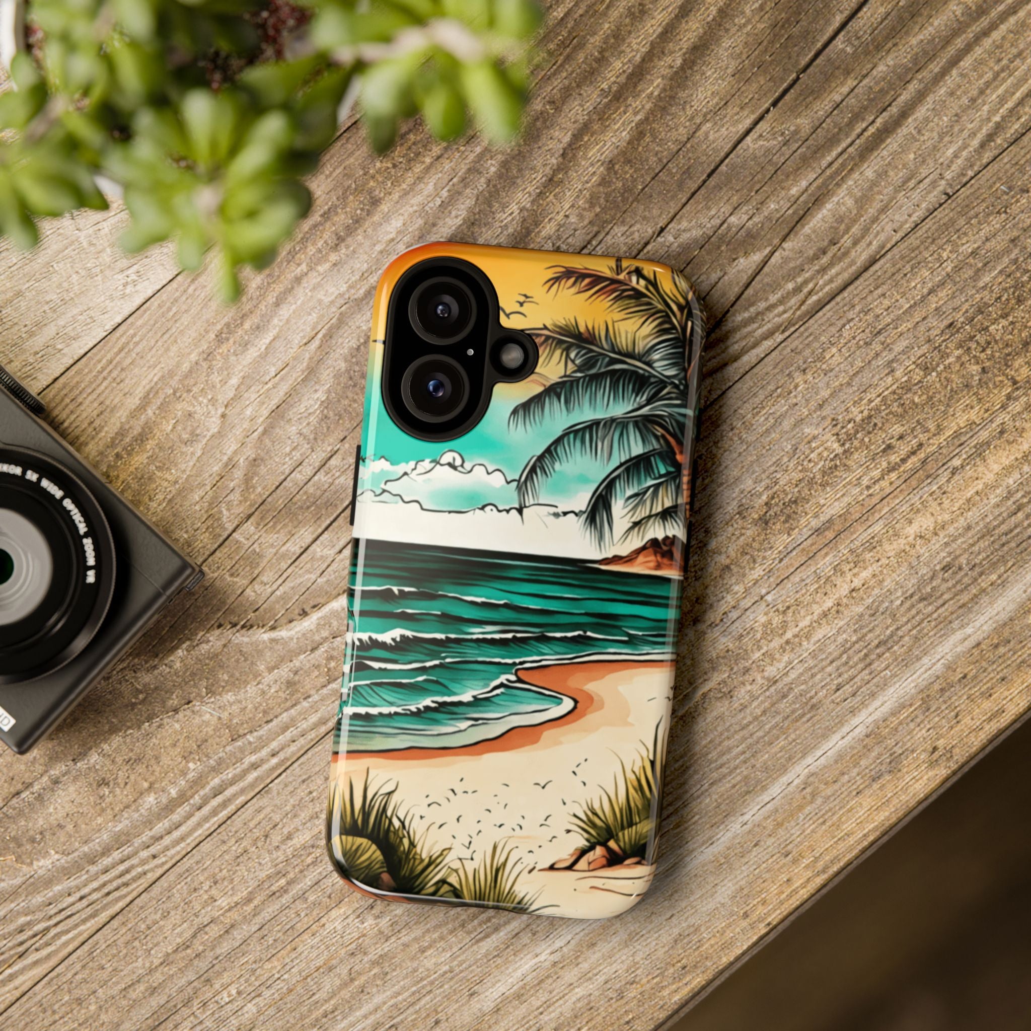 iPhone 16 Beach Sunset Phone Case — Tropical Palm Shore Protective iPhone Cover