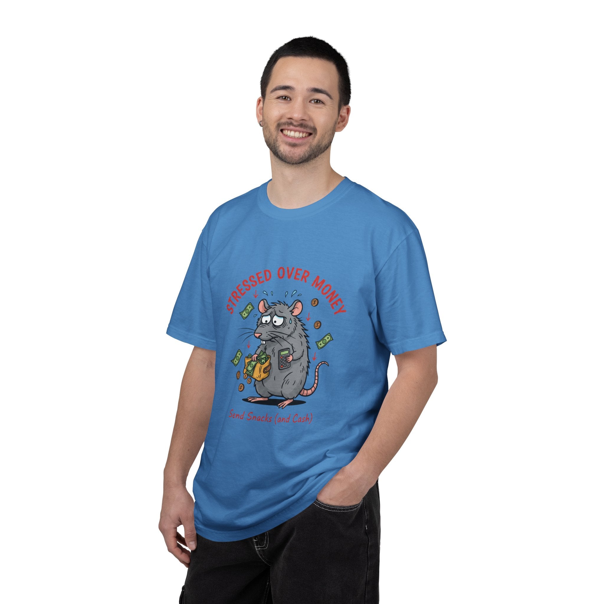 Stressed Over Money T-Shirt — Cute Snack-Loving Rat Graphic Tee