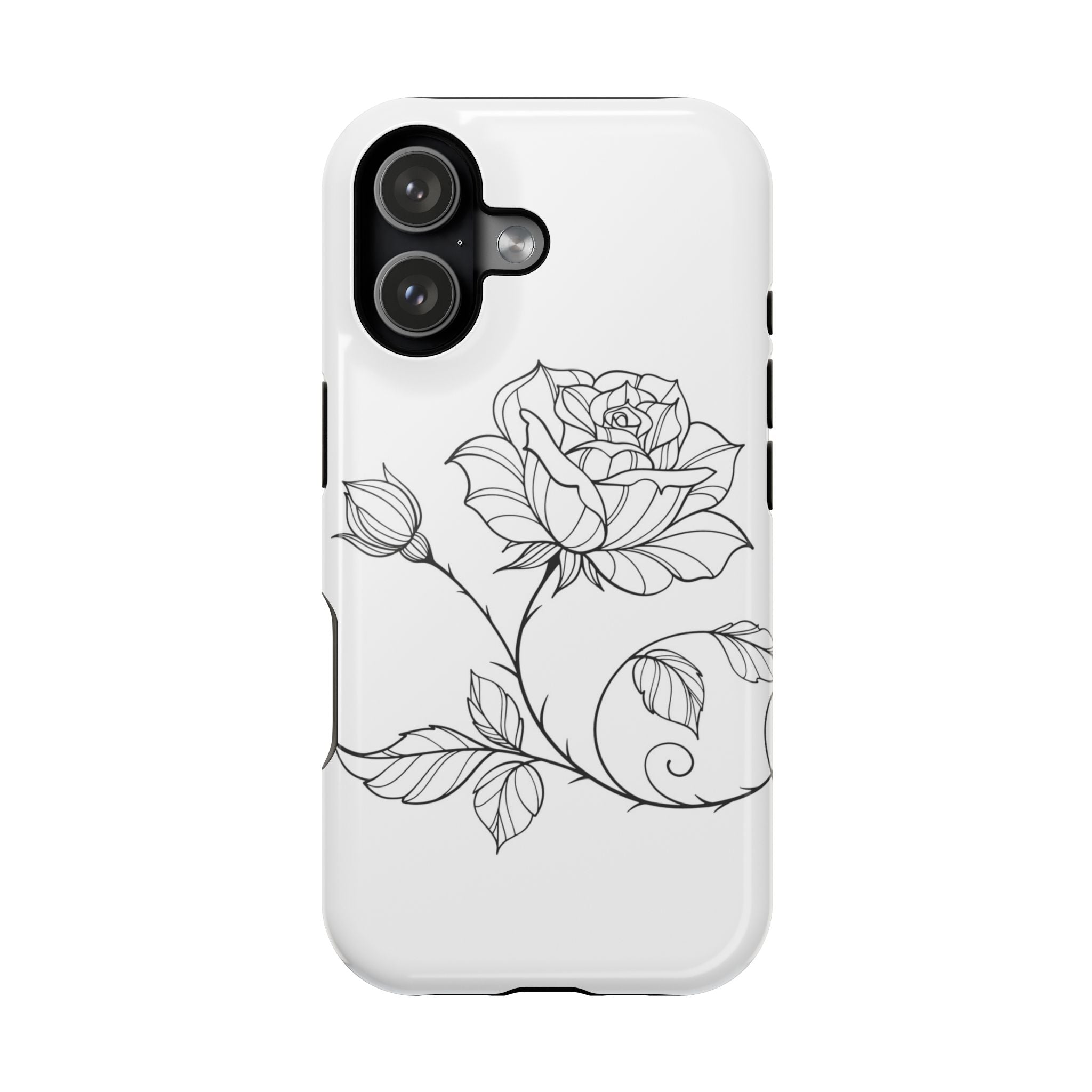 iPhone 17 Floral Outline Impact-Resistant Phone Case — Elegant Black Line Rose Design
