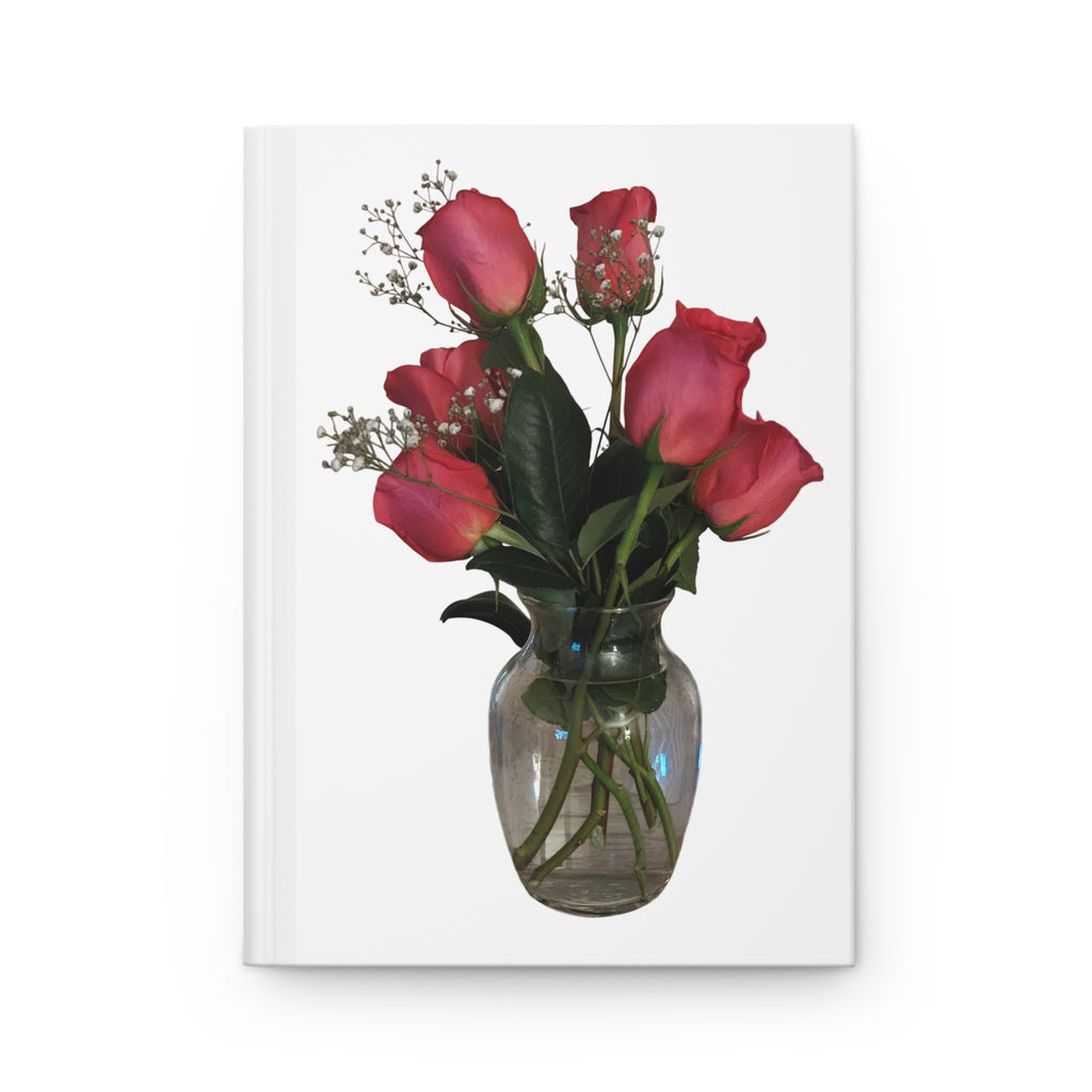 Hardcover Journal — Pink Roses Vase Notebook for Valentine's Day, Mother's Day, Floral Gift