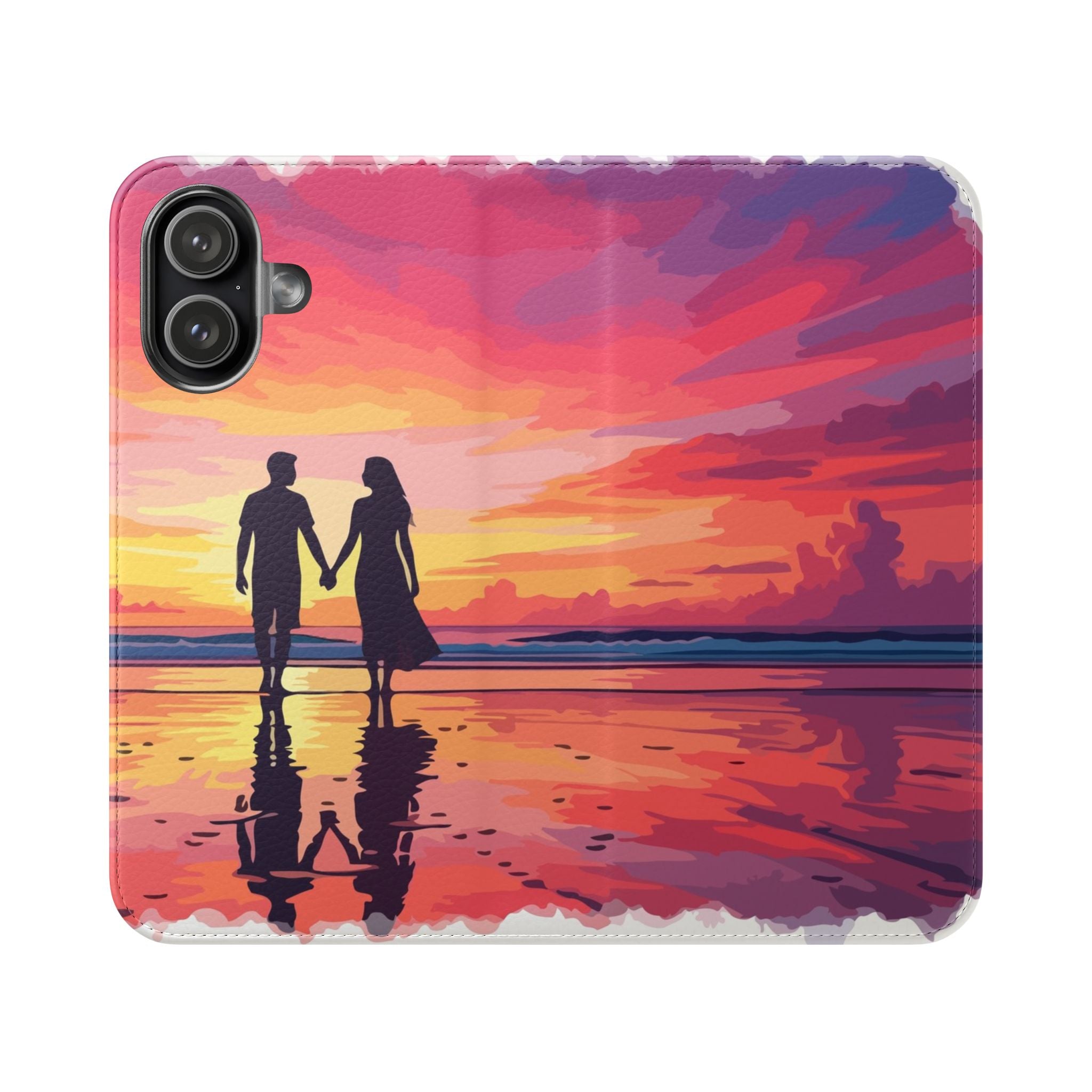 iPhone 17 Romantic Sunset Couple Flip Phone Case