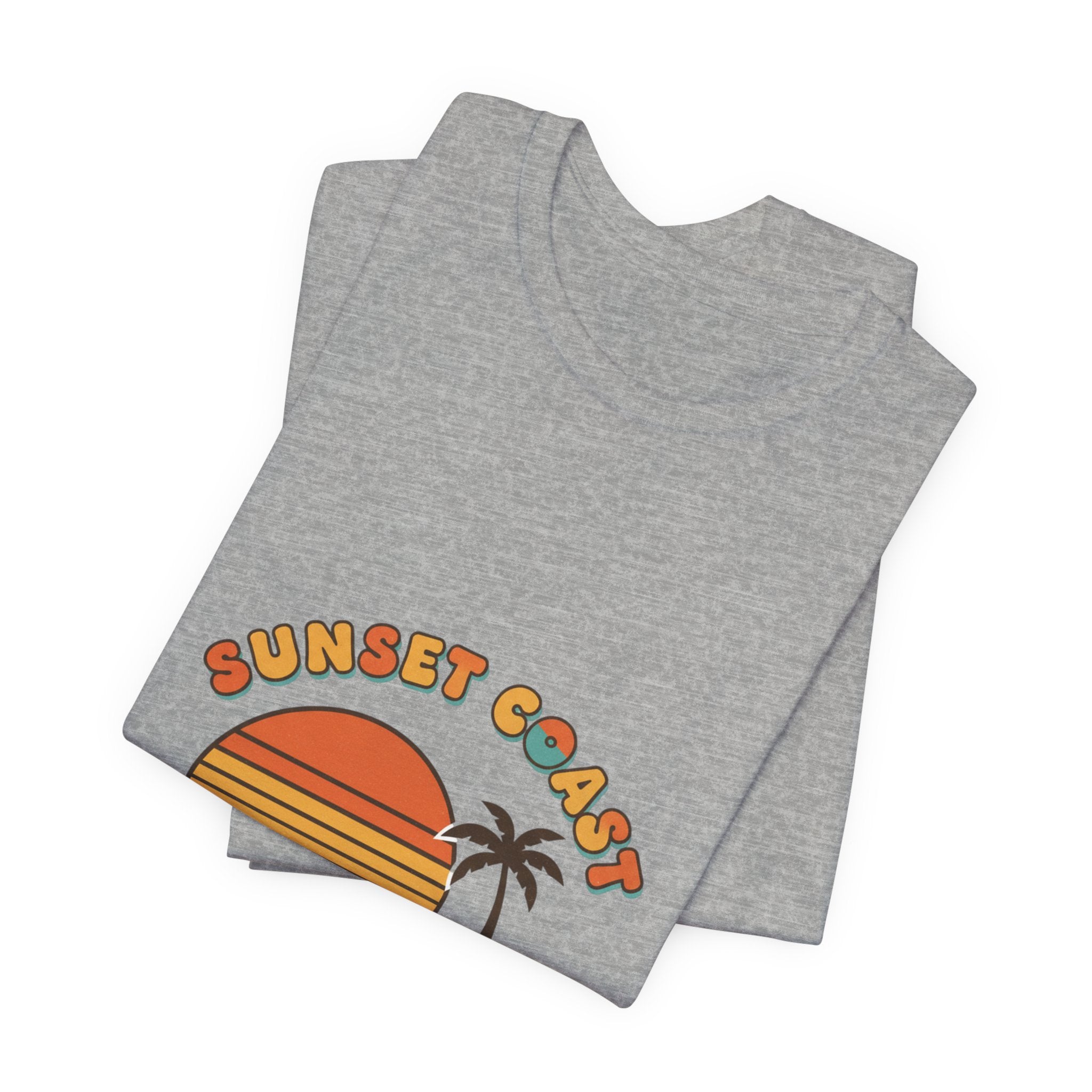 Sunset Coast Retro Surf Graphic Tee | 70s Sunset Shirt, Vintage Palm Postcard