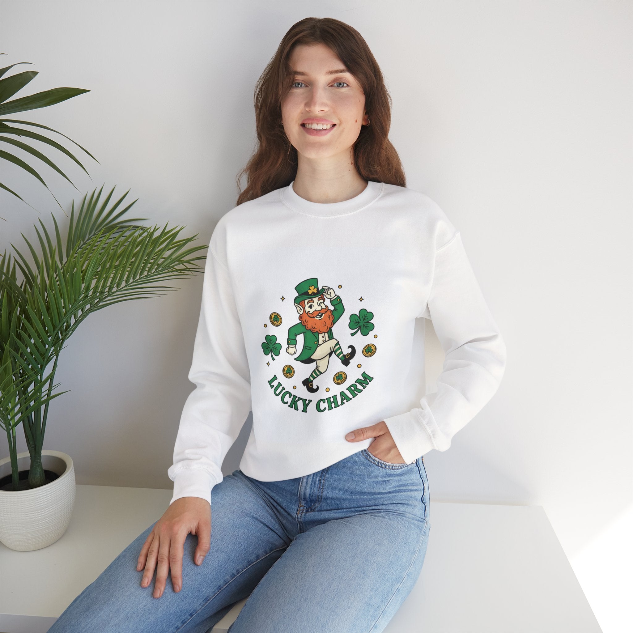 Lucky Charm Crewneck Sweatshirt — Retro Leprechaun St. Patrick's Day Pullover