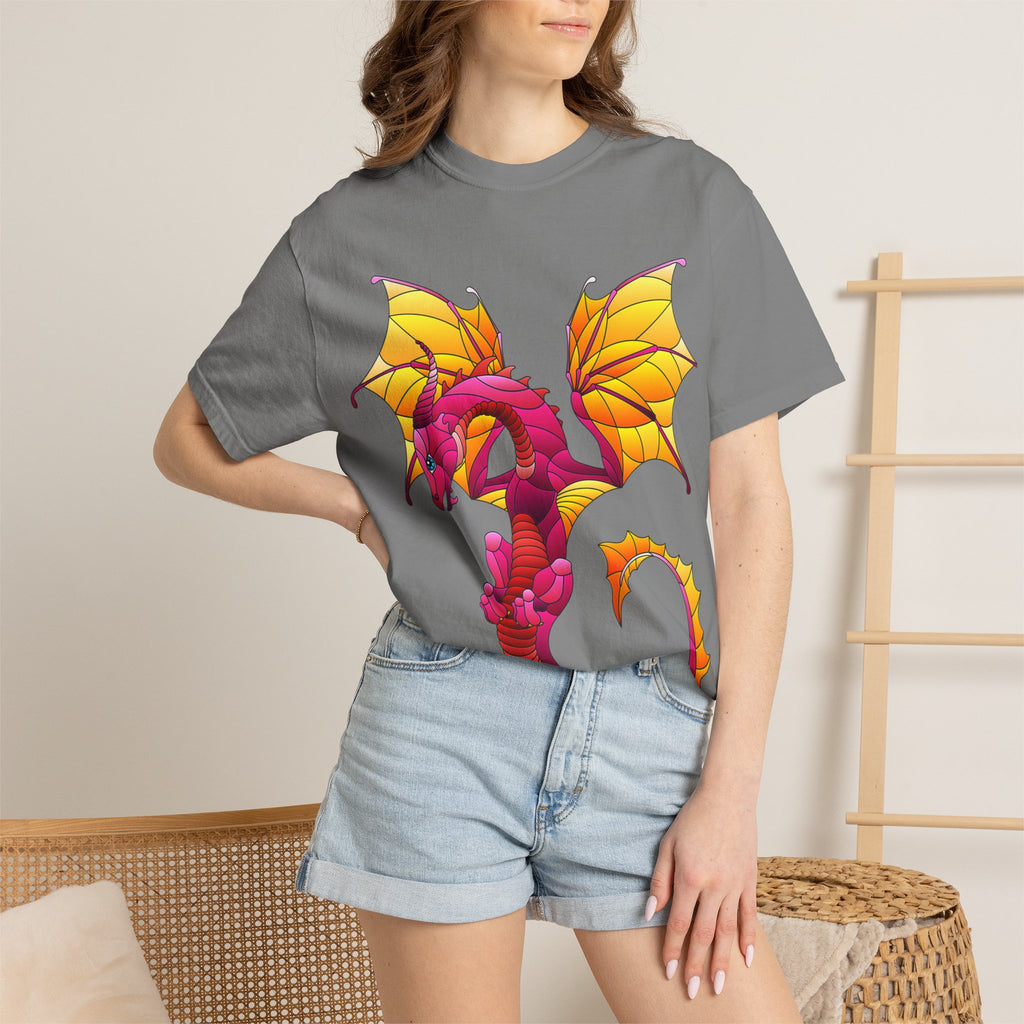 Dragon Graphic T-Shirt — Vibrant Pink & Gold Fantasy Tee
