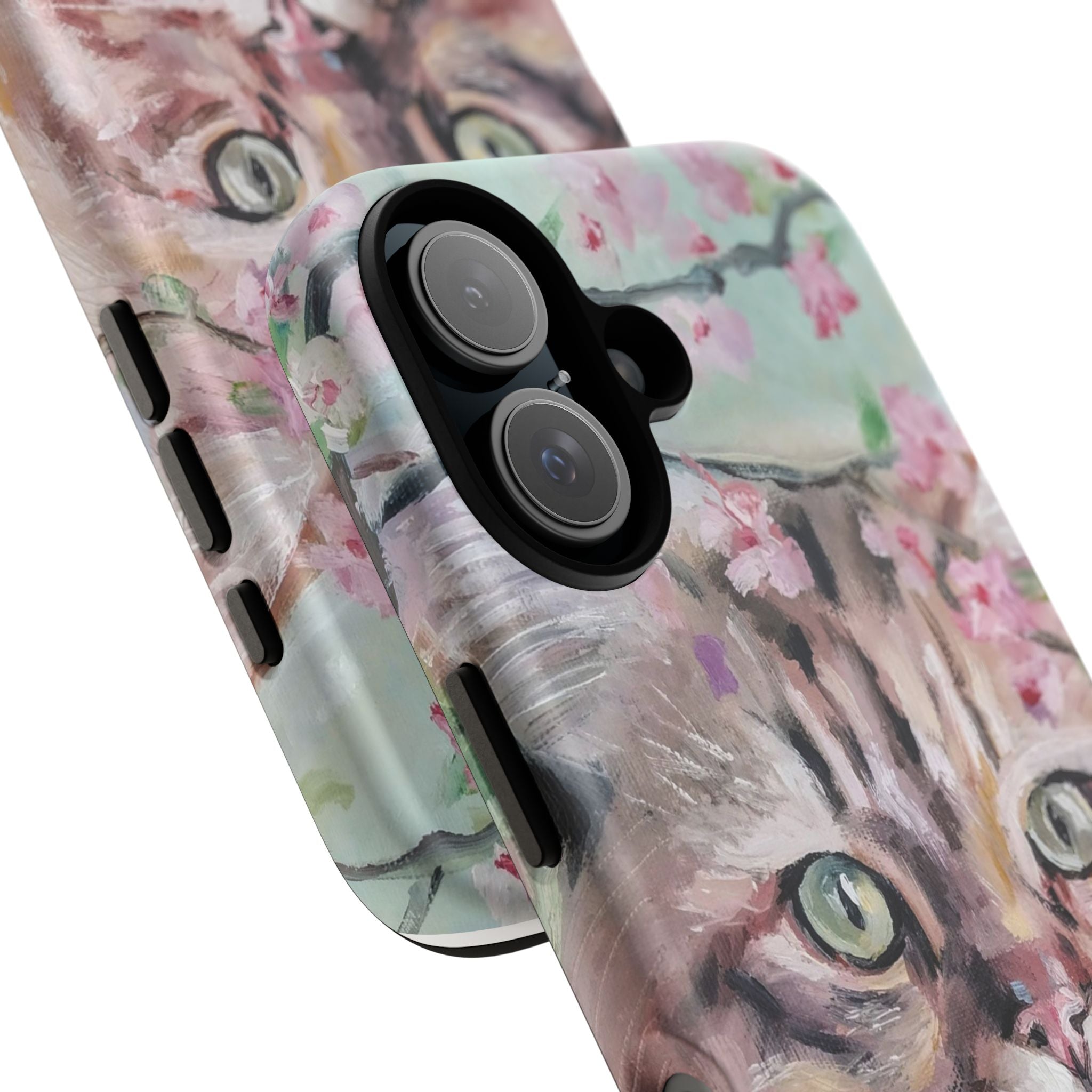 iPhone 16 Floral Cat Tough Phone Case — Protective Botanical Cat Design