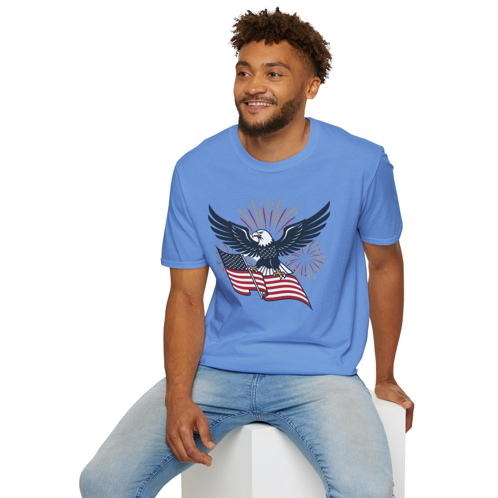 Patriotic Eagle T-Shirt — American Flag & Fireworks Graphic
