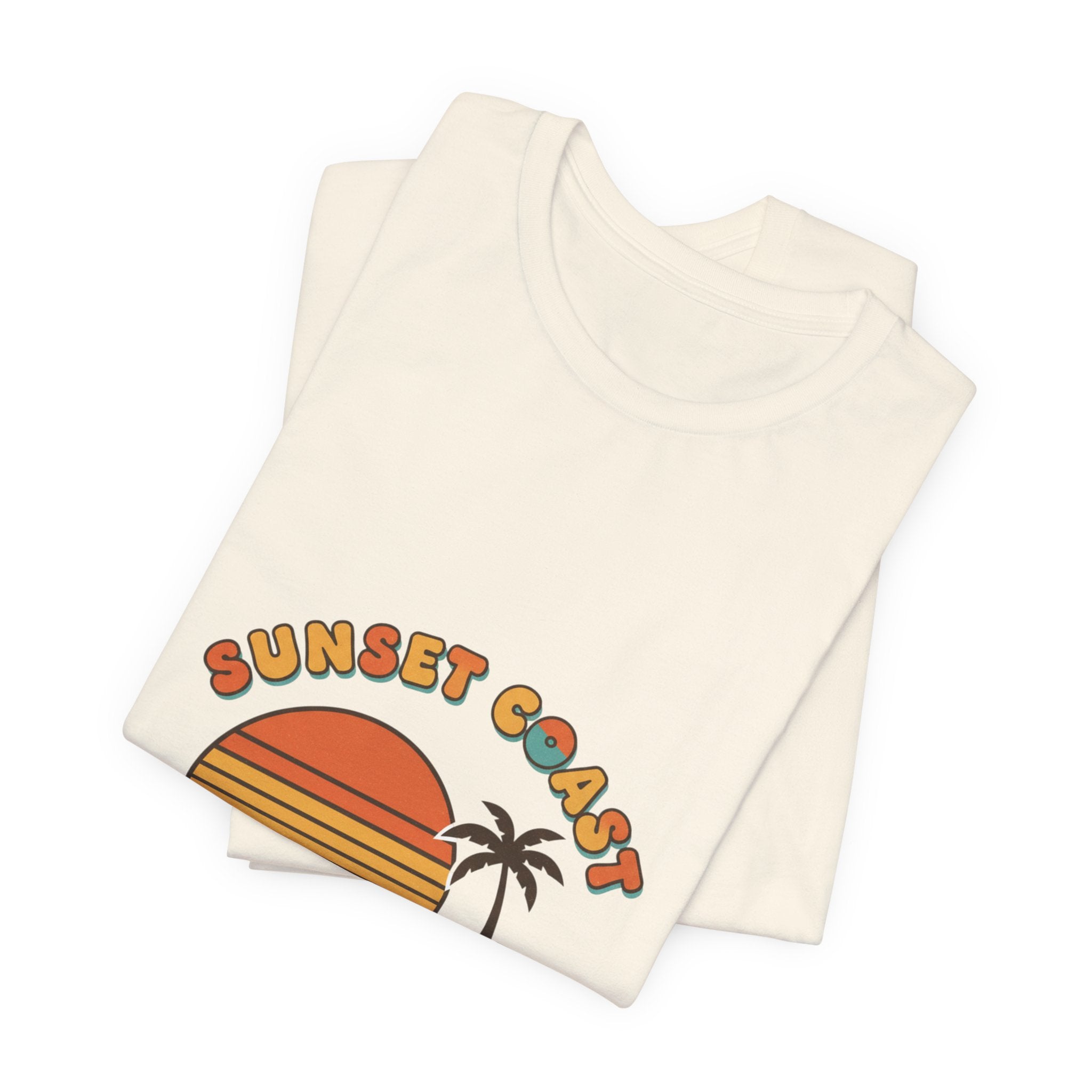 Sunset Coast Retro Surf Graphic Tee | 70s Sunset Shirt, Vintage Palm Postcard