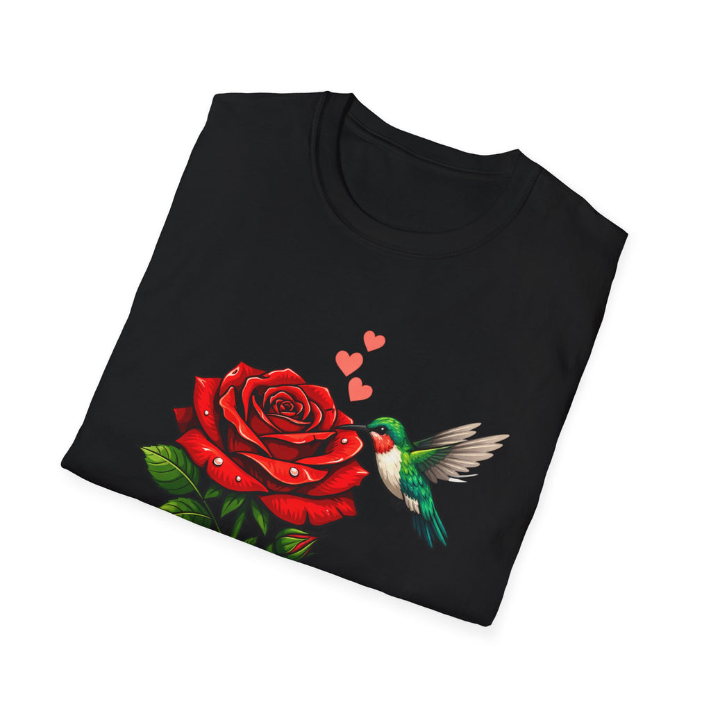 Hummingbird & Red Rose T-Shirt — Floral Bird Graphic Tee