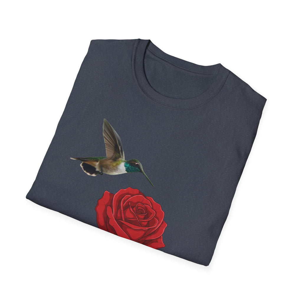 Hummingbird & Red Rose T‑Shirt — Floral Nature Tee #2
