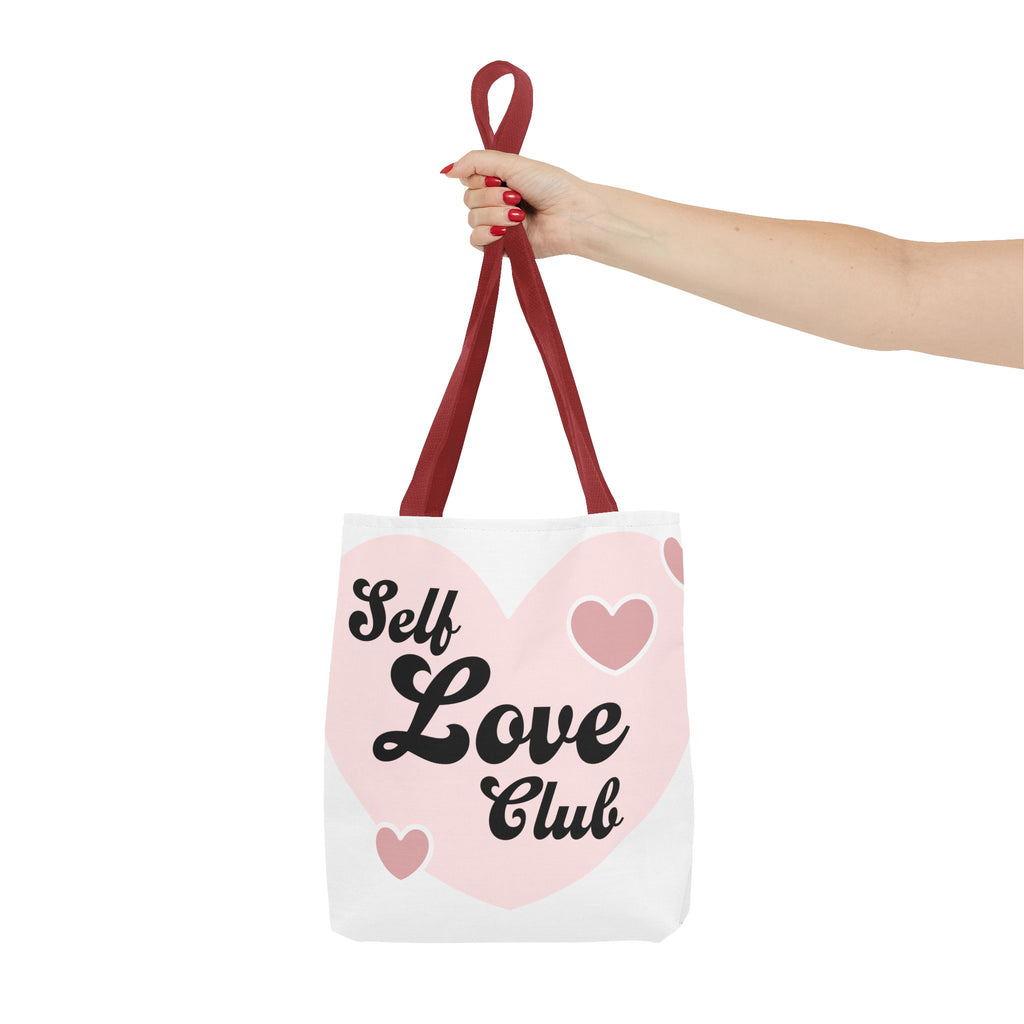 Self Love Club Tote Bag — Pink Heart Feminine Canvas Shoulder Bag