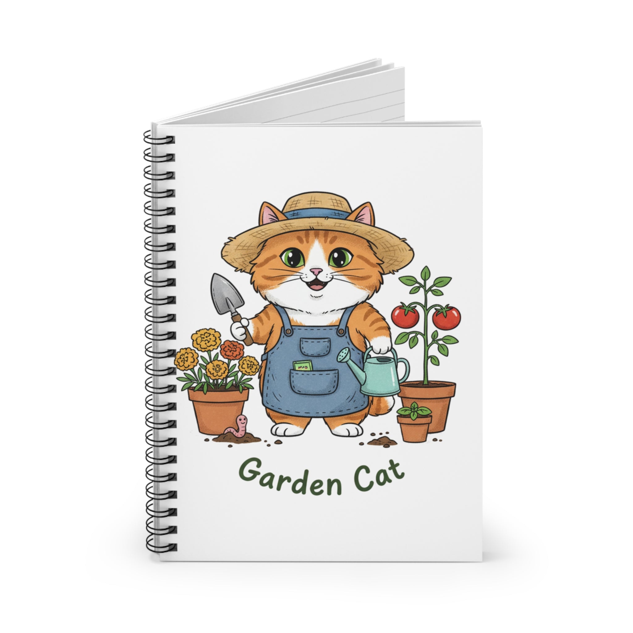 Garden Cat Spiral Notebook — Cute Gardener Cat Journal, Ruled Lined Notebook