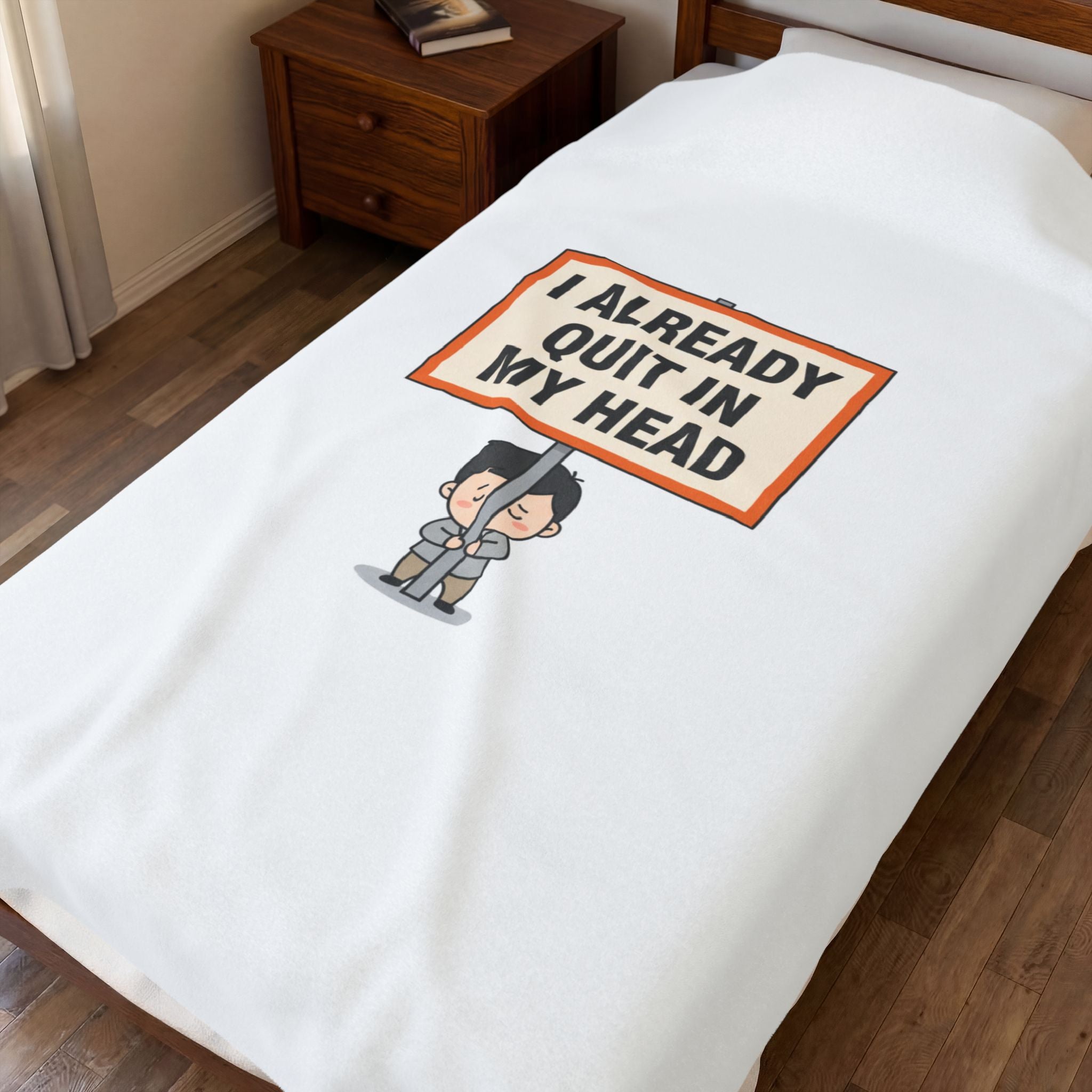 Tiny character holding sign blanket | Velveteen Plush Blanket, protest sign meme