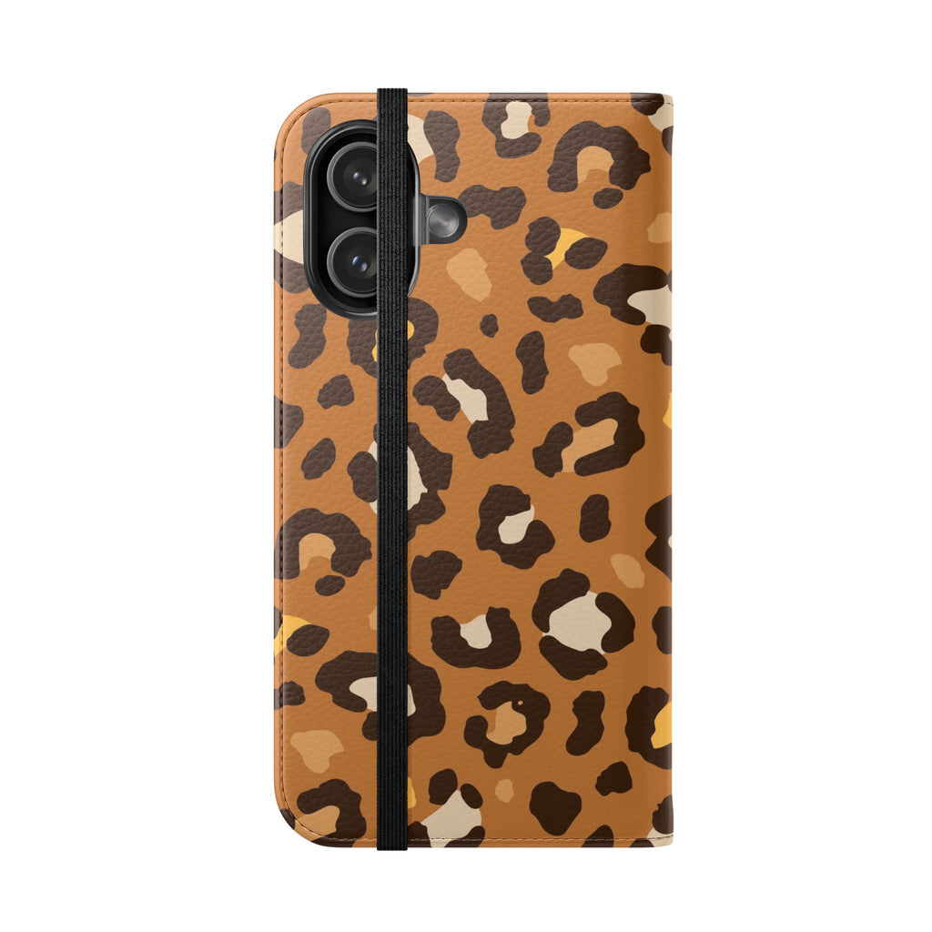 iPhone 17 Leopard Print Flip Phone Case – Wallet Folio Card Holder, Stylish Animal Print