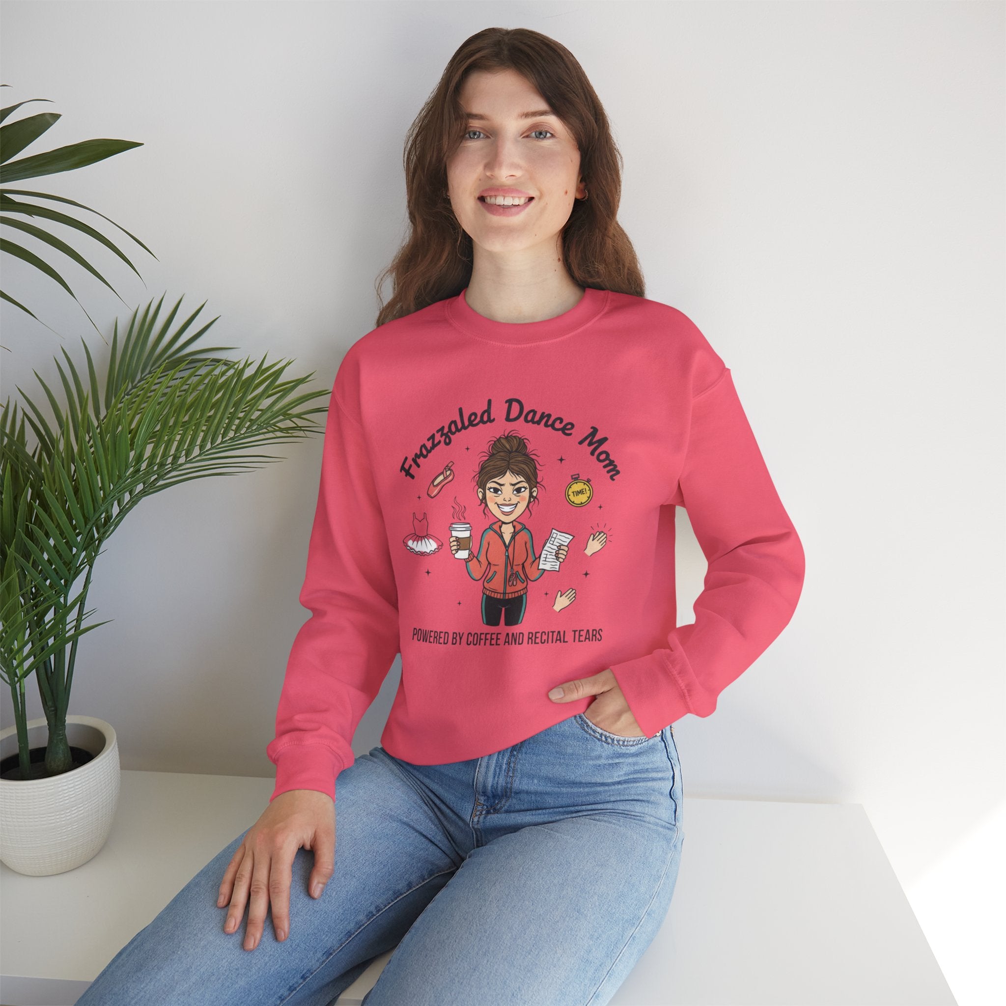 Frazzled Dance Mom Crewneck Sweatshirt – "Powered by Coffee and Recital Tears"