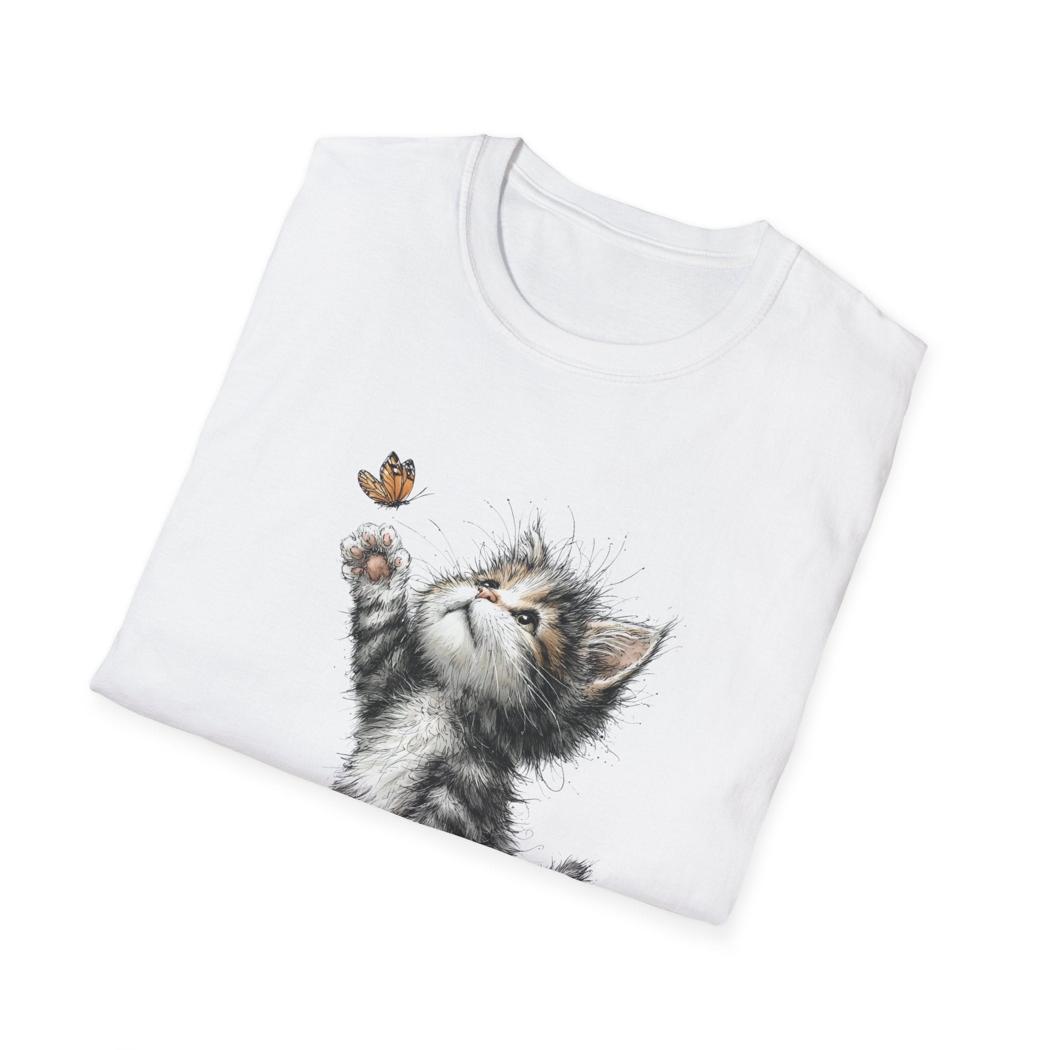Cute Kitten & Butterfly T-Shirt — Adorable Cat Graphic Tee for Cat Lovers