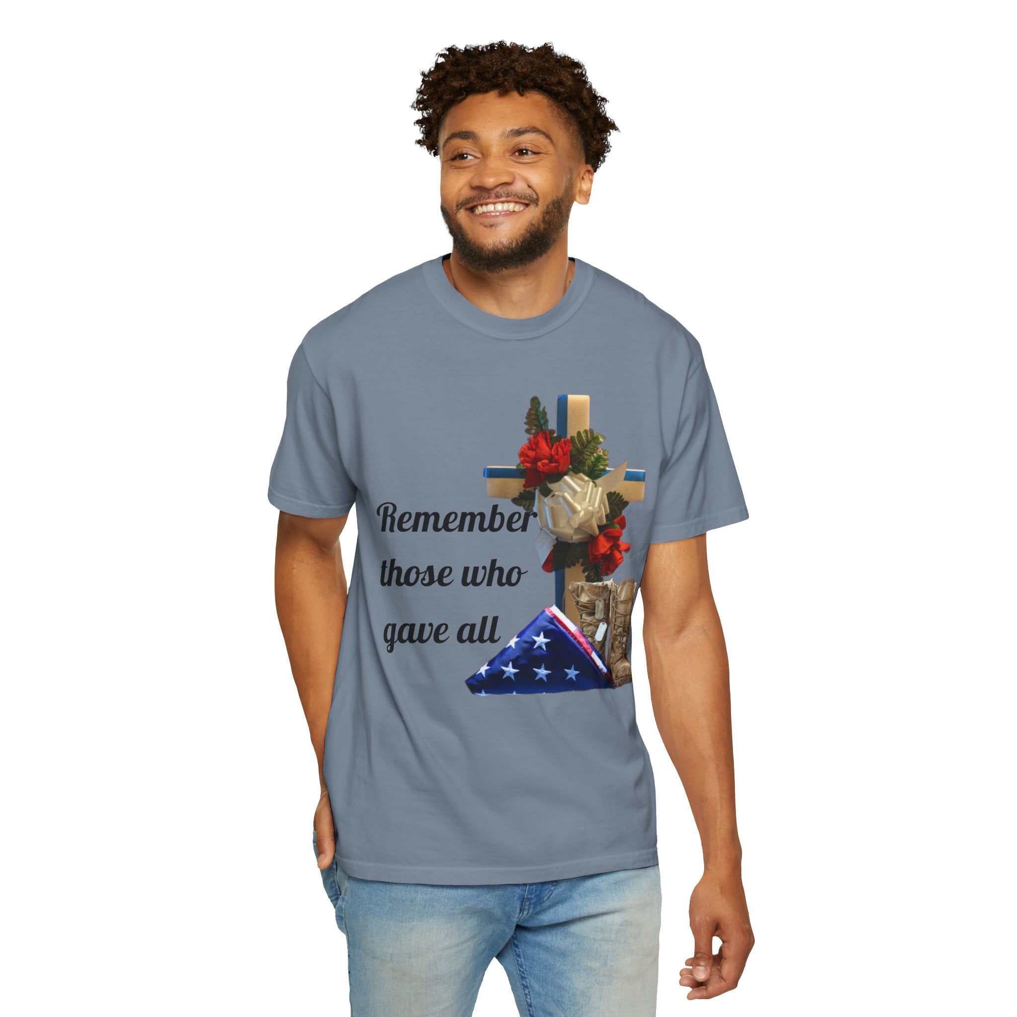 Veteran Tribute T-Shirt — Folded Flag, Cross & Combat Boots