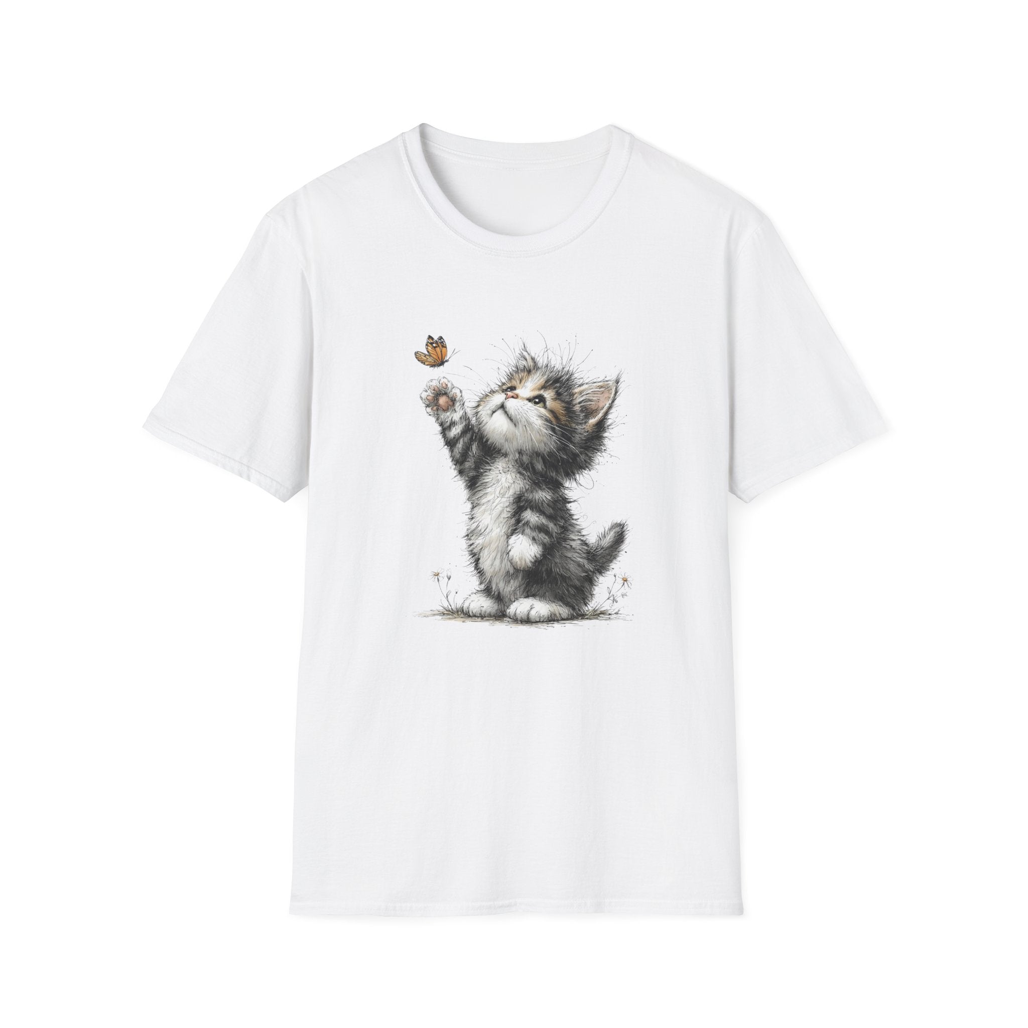 Cute Kitten & Butterfly T-Shirt — Adorable Cat Graphic Tee for Cat Lovers
