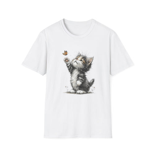 Cute Kitten & Butterfly T-Shirt — Adorable Cat Graphic Tee for Cat Lovers