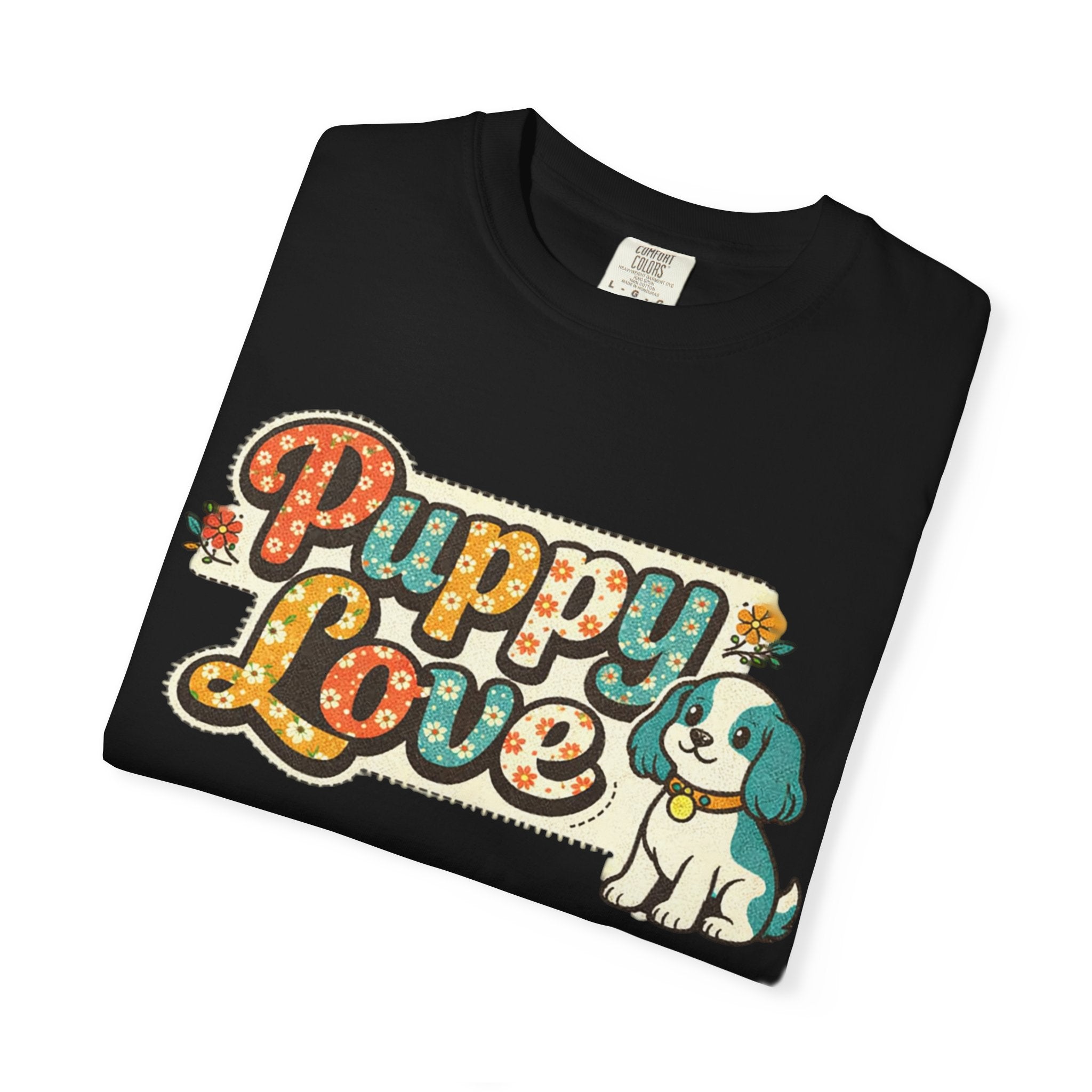Faux Puppy Love T-Shirt — Retro Faux  Floral Dog Graphic Tee