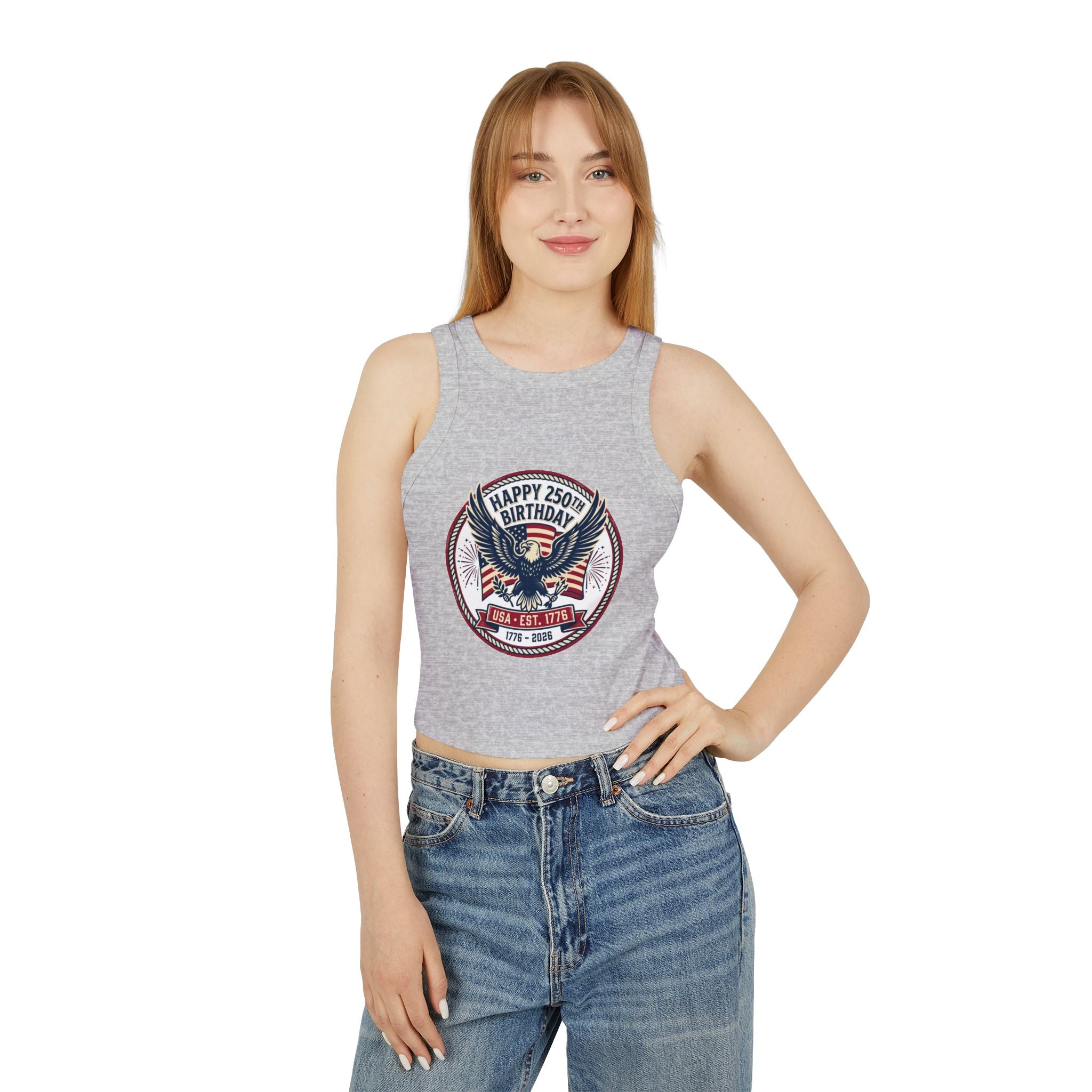Happy 250th Birthday USA Eagle & Flag Racer Tank Top