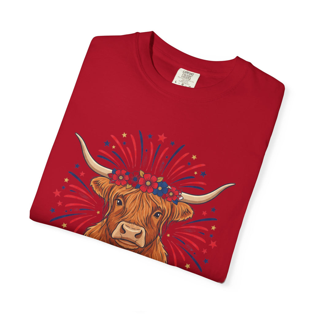 250th Birthday America T-Shirt — Patriotic Longhorn Cow Graphic Tee