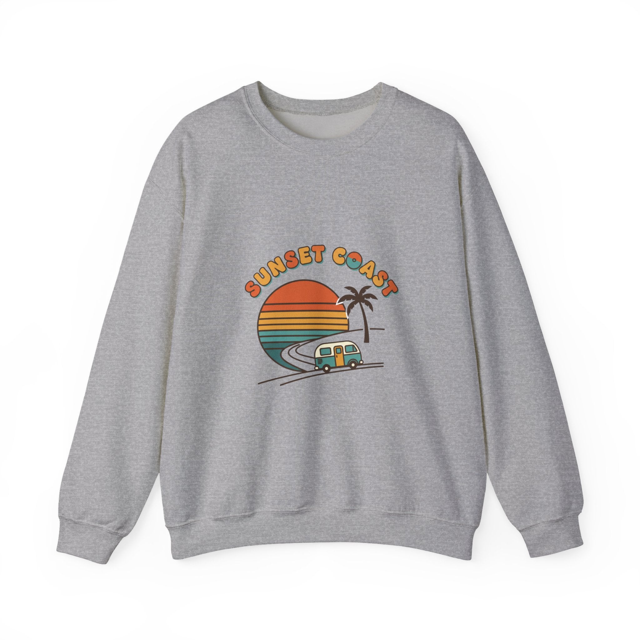 Sunset Coast Camper Crewneck Sweatshirt | 70s Sunset, Retro Surf Graphic