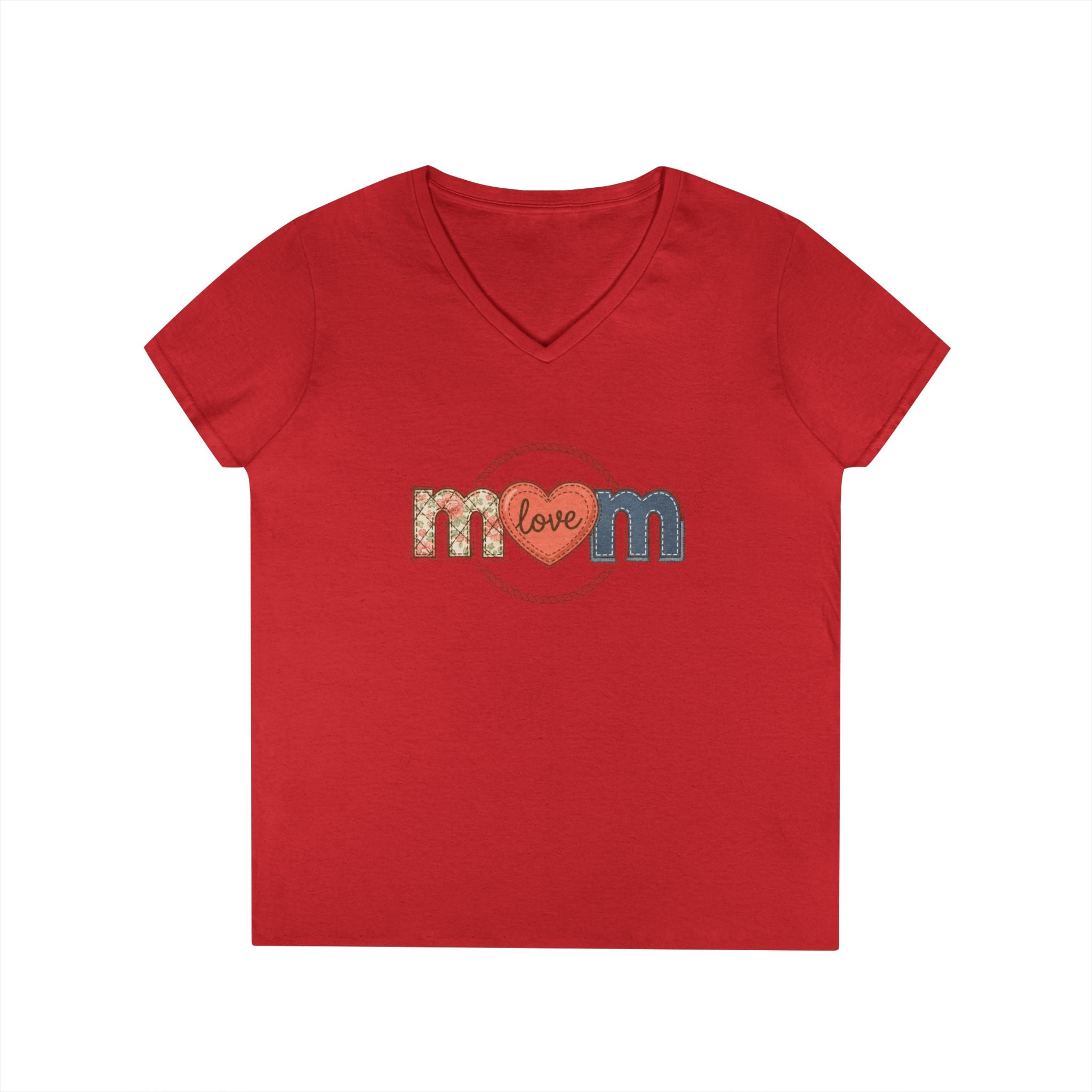 Mom Faux Love V-Neck T-Shirt —Faux Floral Heart "Love" Mother's Day Tee