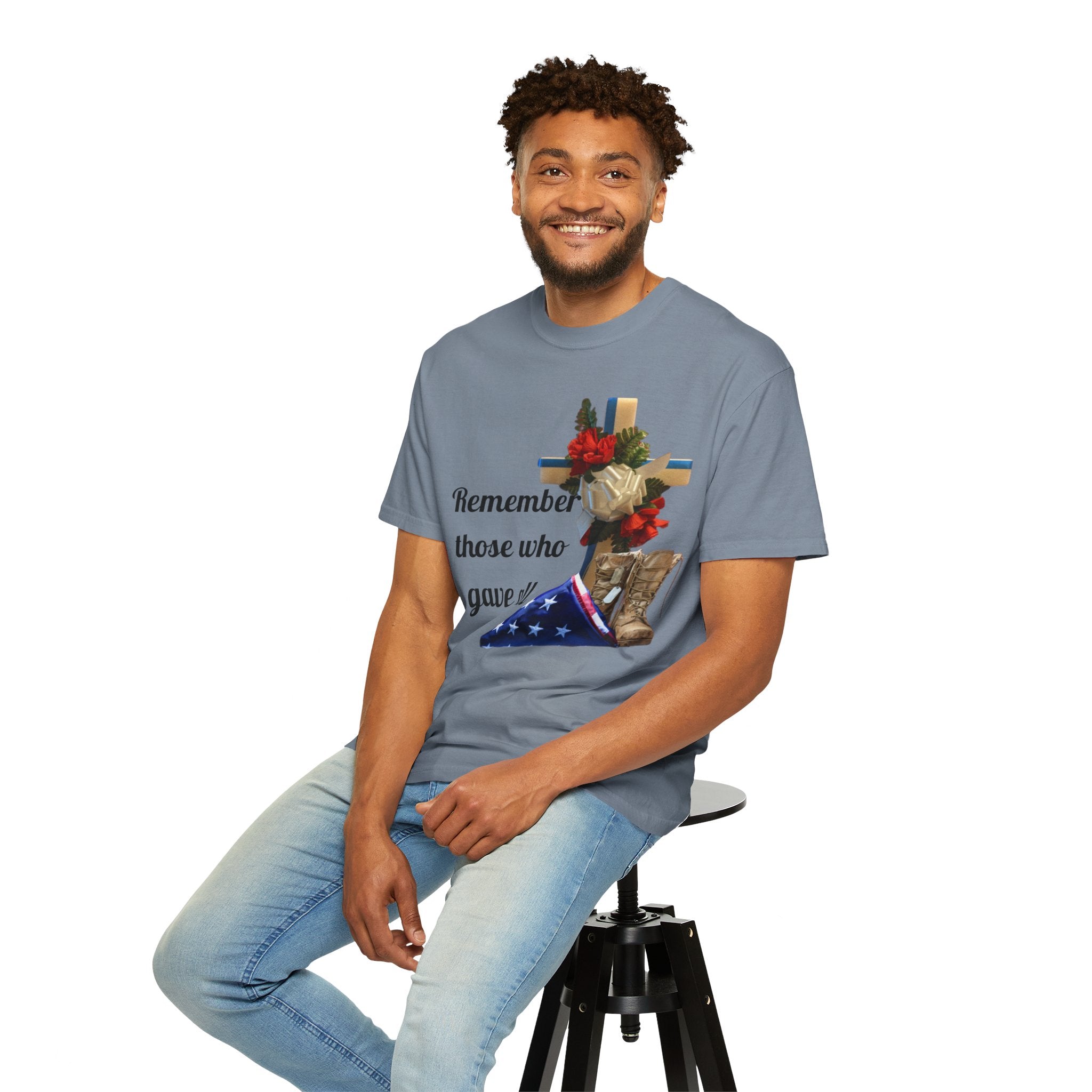 Veteran Tribute T-Shirt — Folded Flag, Cross & Combat Boots