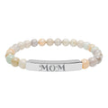 Engraved 'MOM' Natural Stone Stretch Bracelet — Personalized Bar Bead Bracelet