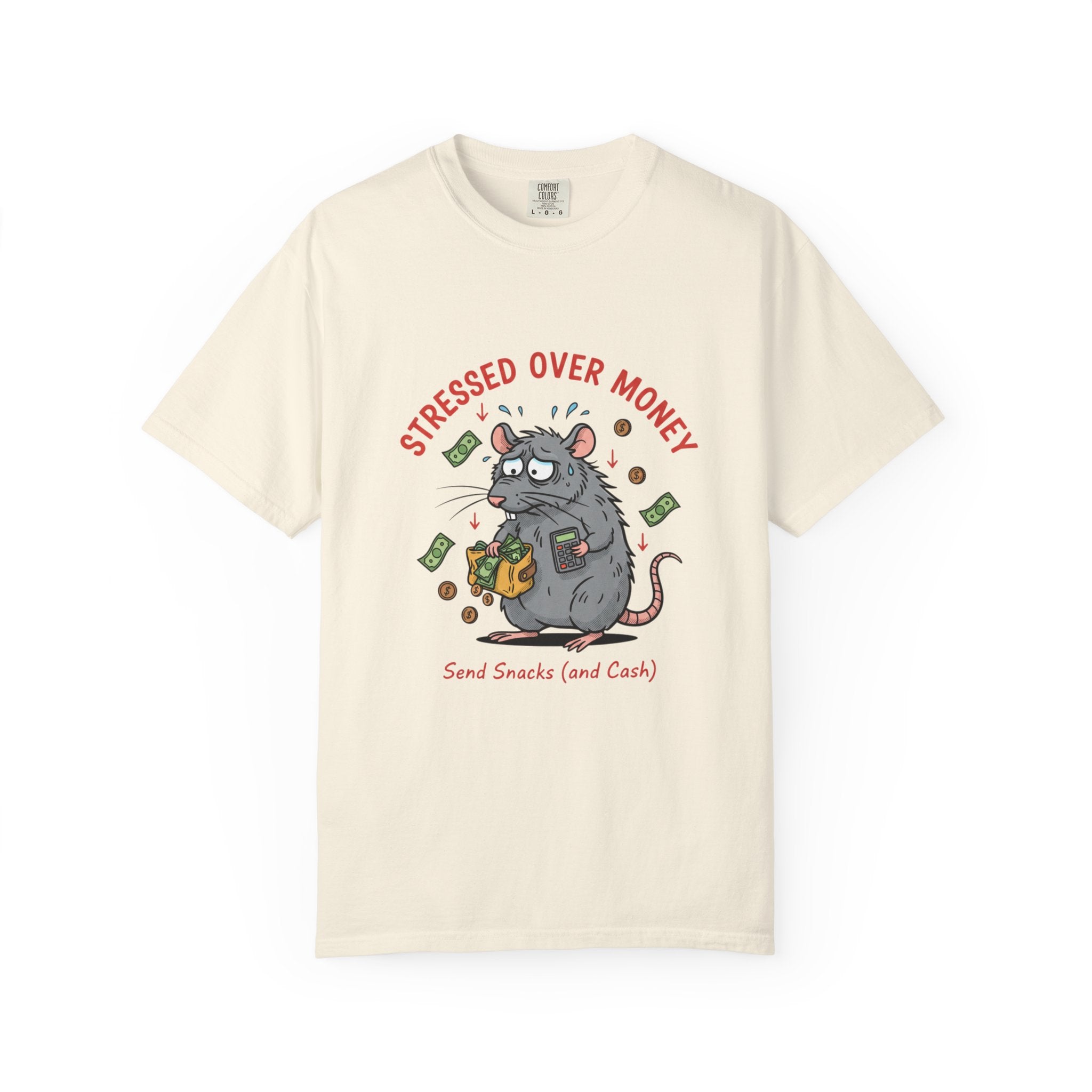 Stressed Over Money T-Shirt — Cute Snack-Loving Rat Graphic Tee