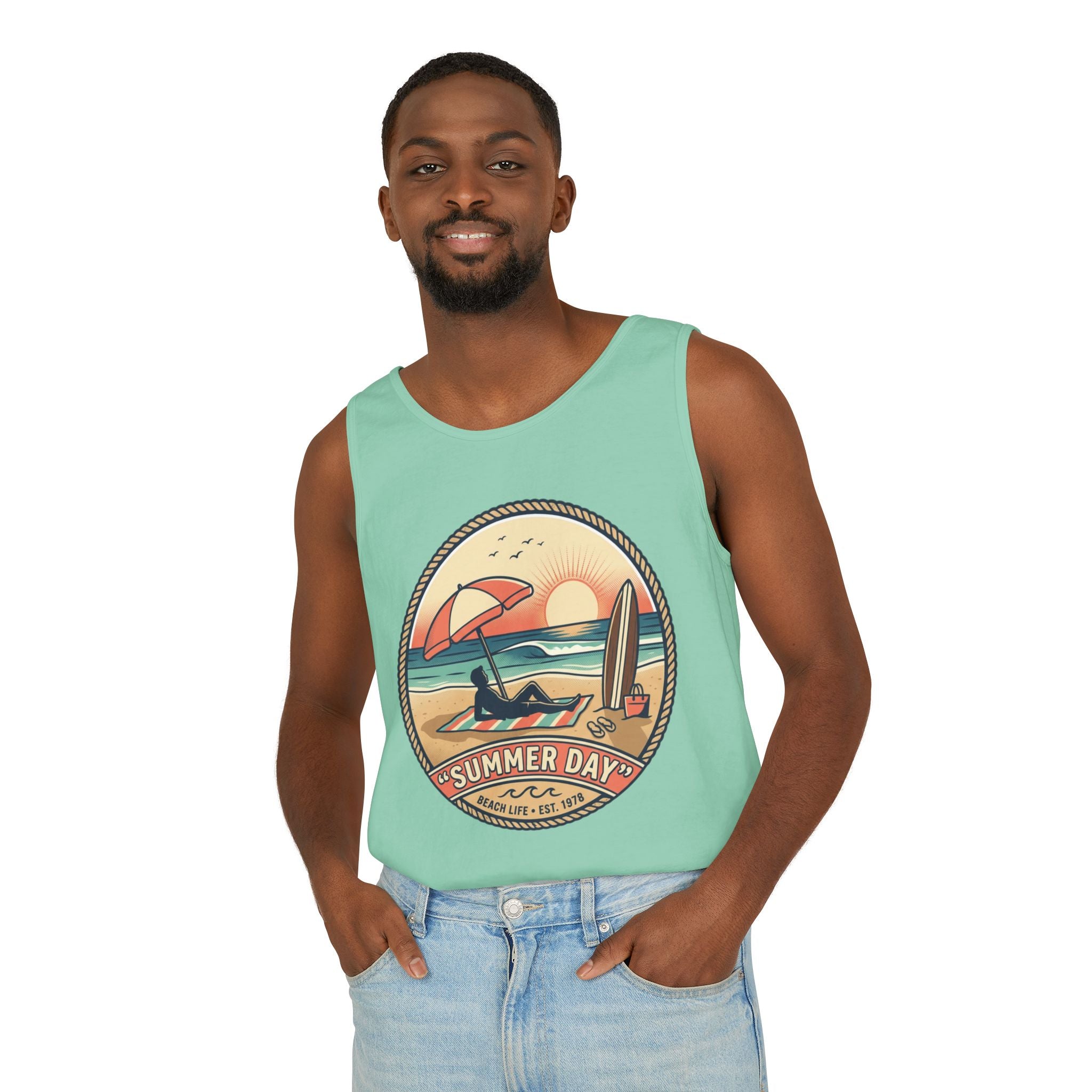 Summer Day Beach Tank Top — Retro Surf Paradise Design