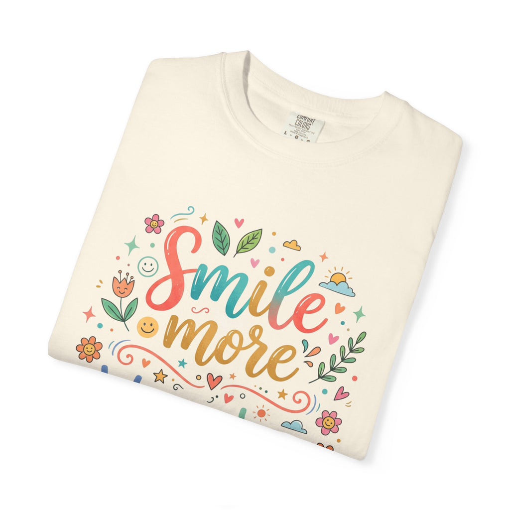 Smile More Worry Less T-Shirt — Floral Positive Message Tee