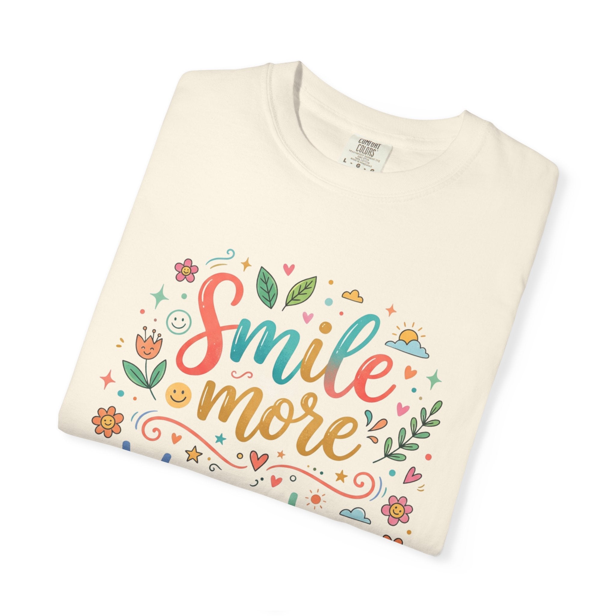 Smile More Worry Less T-Shirt — Floral Positive Message Tee