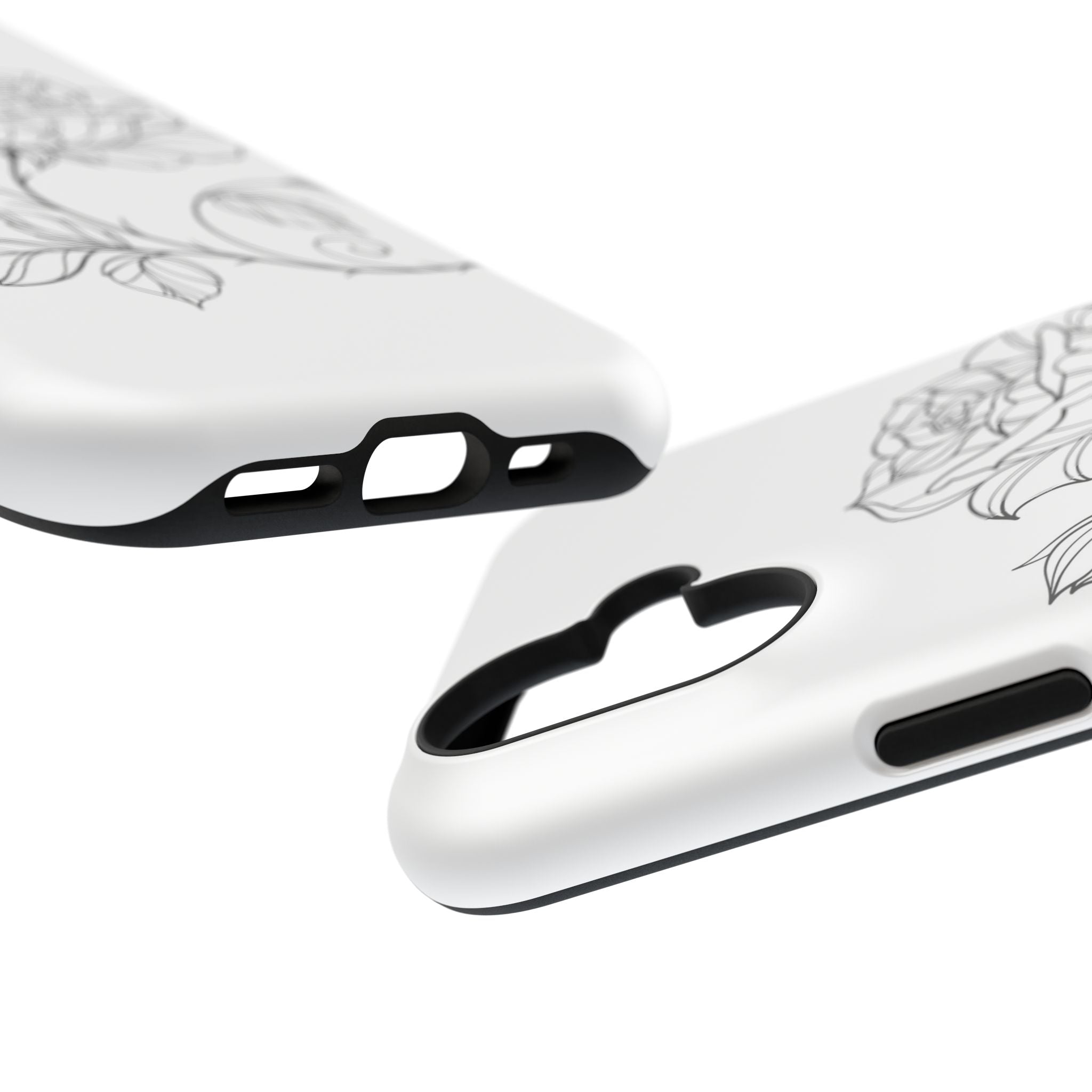 iPhone 17 Floral Outline Impact-Resistant Phone Case — Elegant Black Line Rose Design