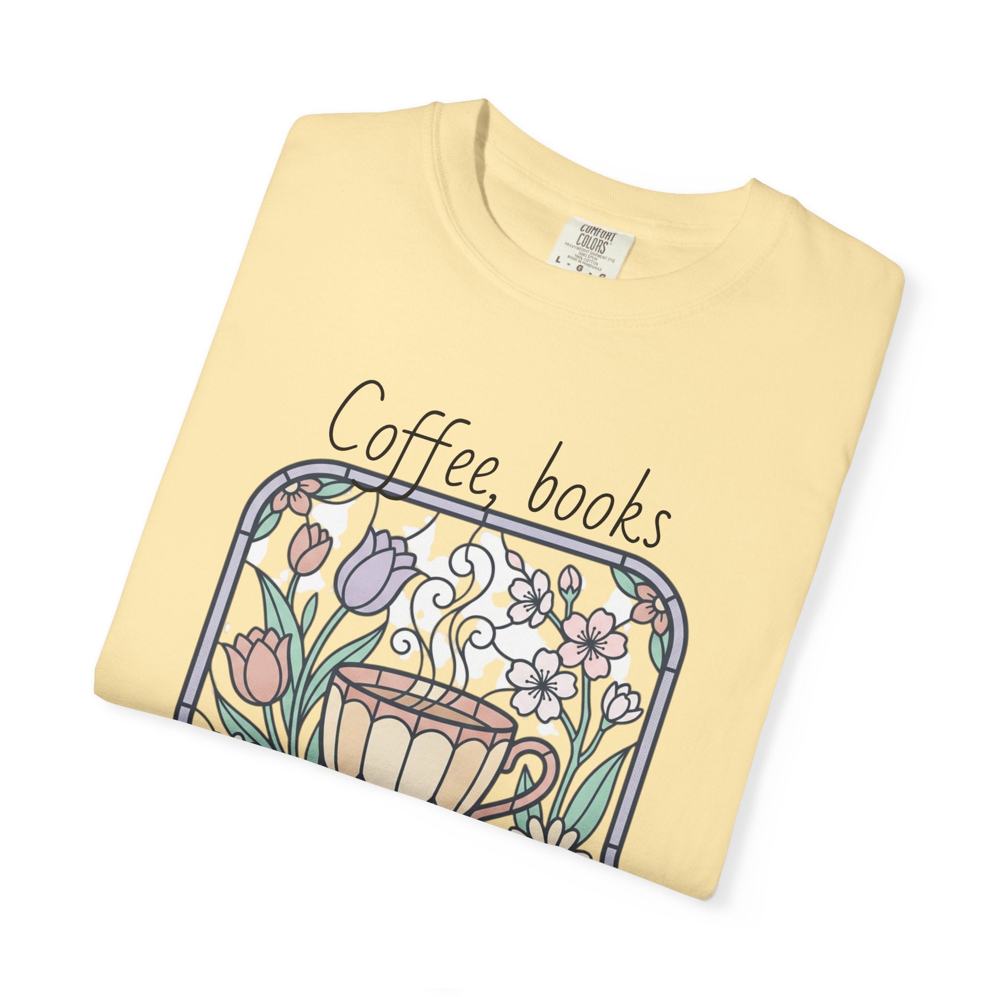 Coffee & Books Morning T-Shirt — Pastel Quiet Mornings Tee