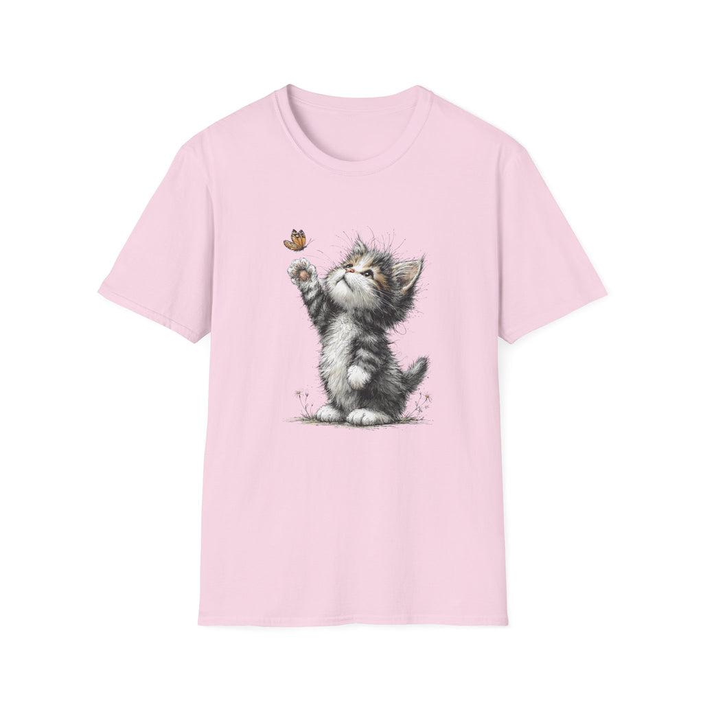Cute Kitten & Butterfly T-Shirt — Adorable Cat Graphic Tee for Cat Lovers