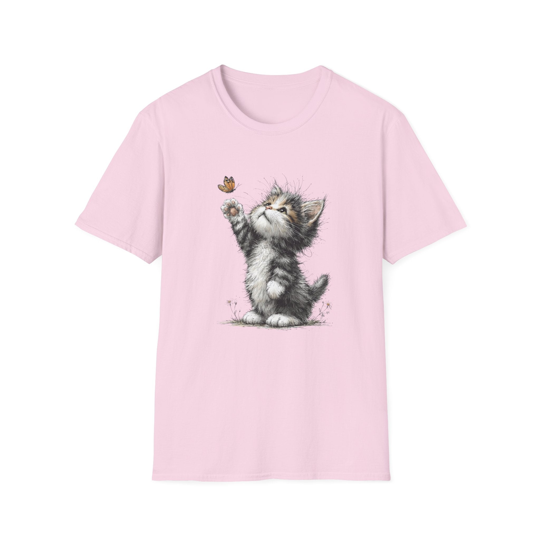Cute Kitten & Butterfly T-Shirt — Adorable Cat Graphic Tee for Cat Lovers