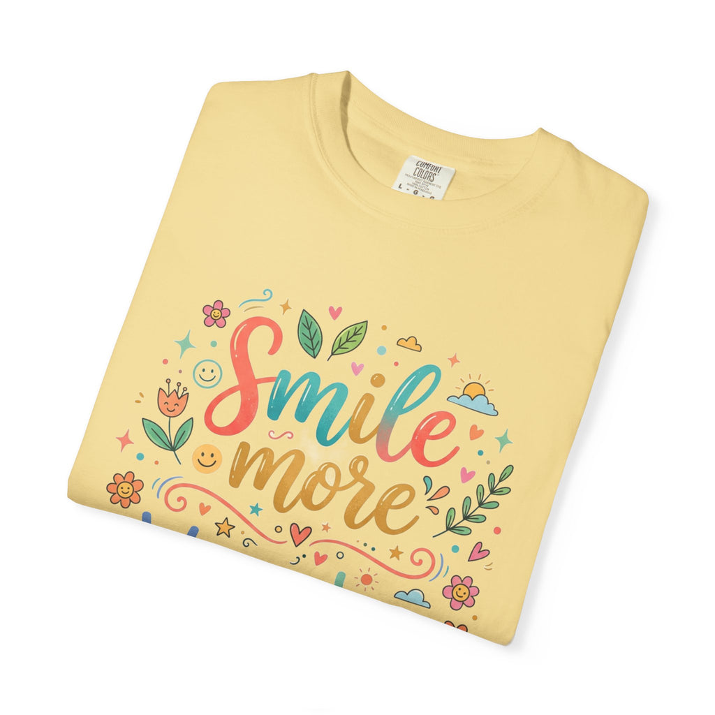 Smile More Worry Less T-Shirt — Floral Positive Message Tee