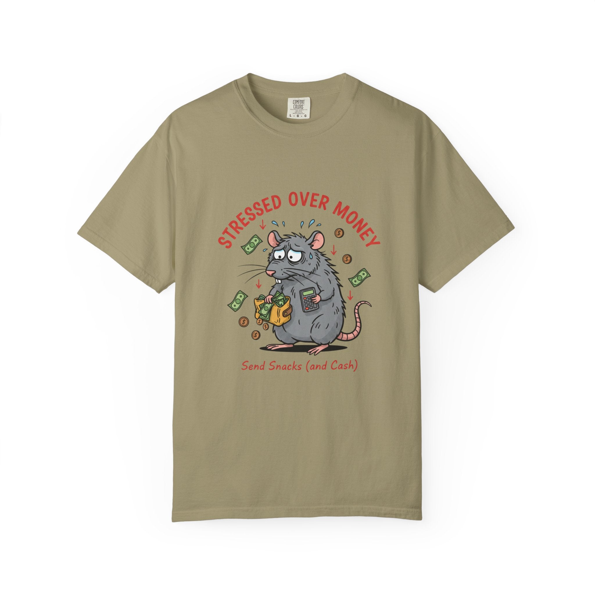 Stressed Over Money T-Shirt — Cute Snack-Loving Rat Graphic Tee