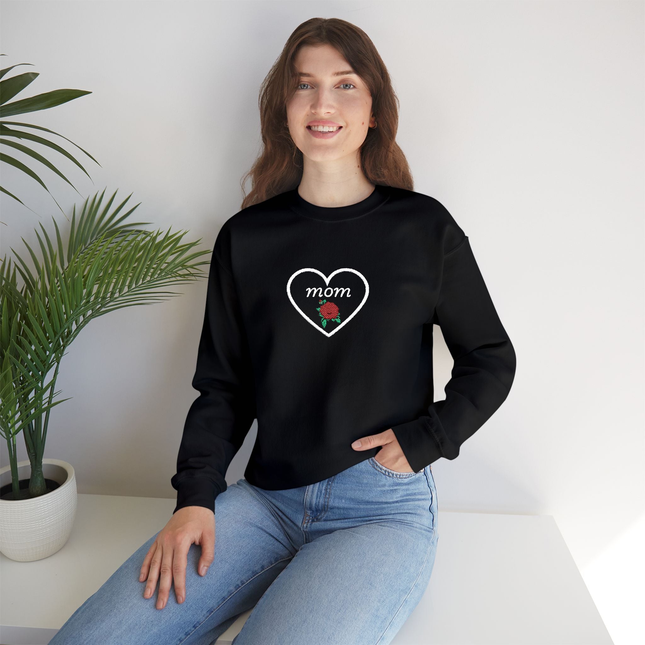 Mom Heart Rose Crewneck Sweatshirt — Mother's Day Gift