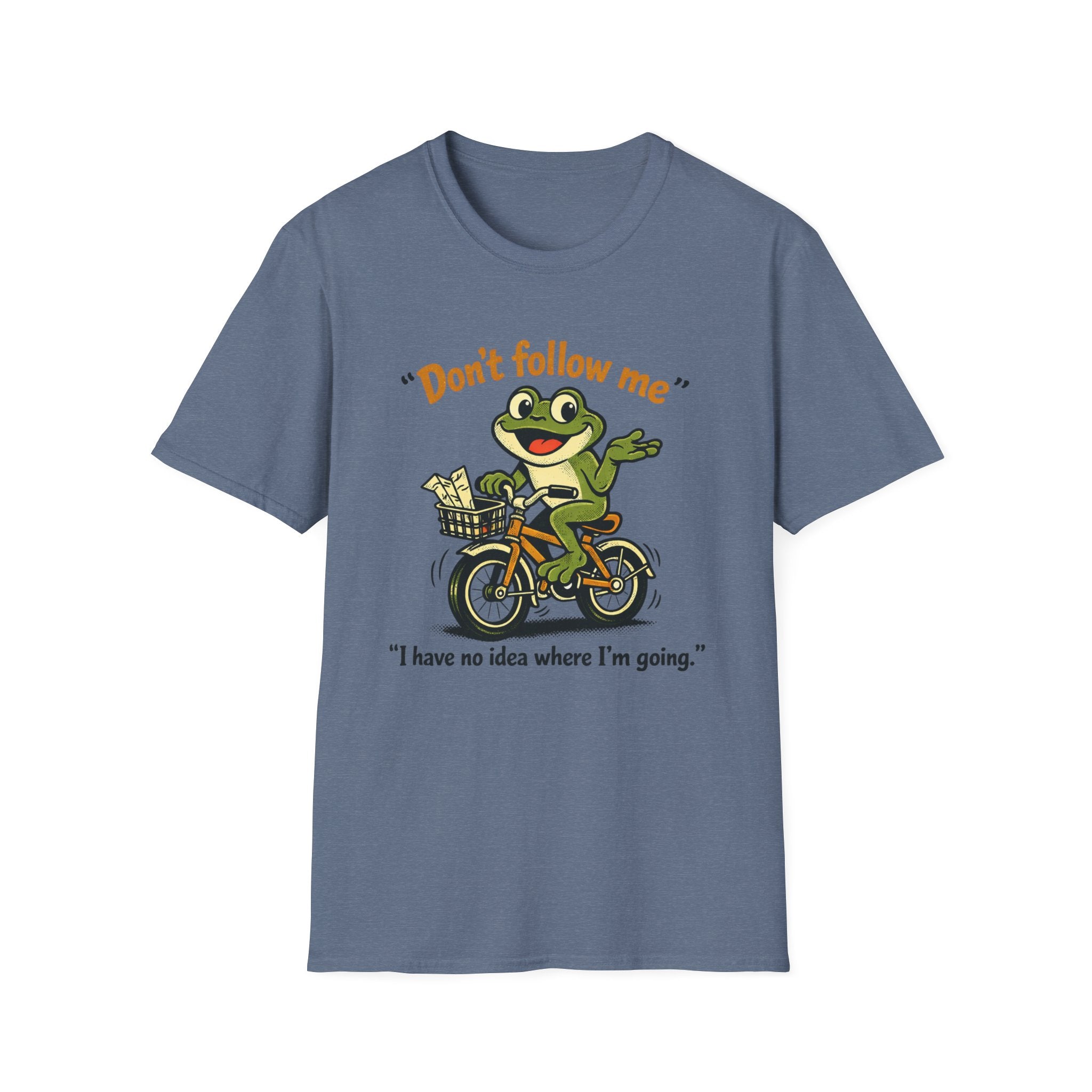 Frog on Bike T-Shirt — “Don't follow me, I have no idea where I'm going” Graphic Tee
