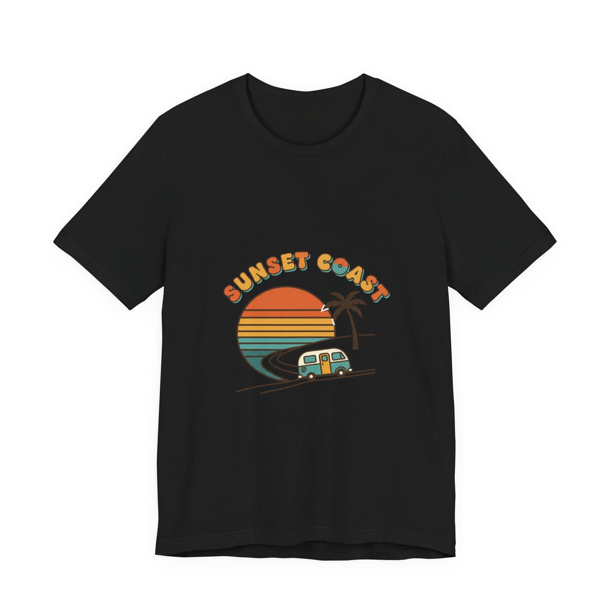 Sunset Coast Retro Surf Graphic Tee | 70s Sunset Shirt, Vintage Palm Postcard