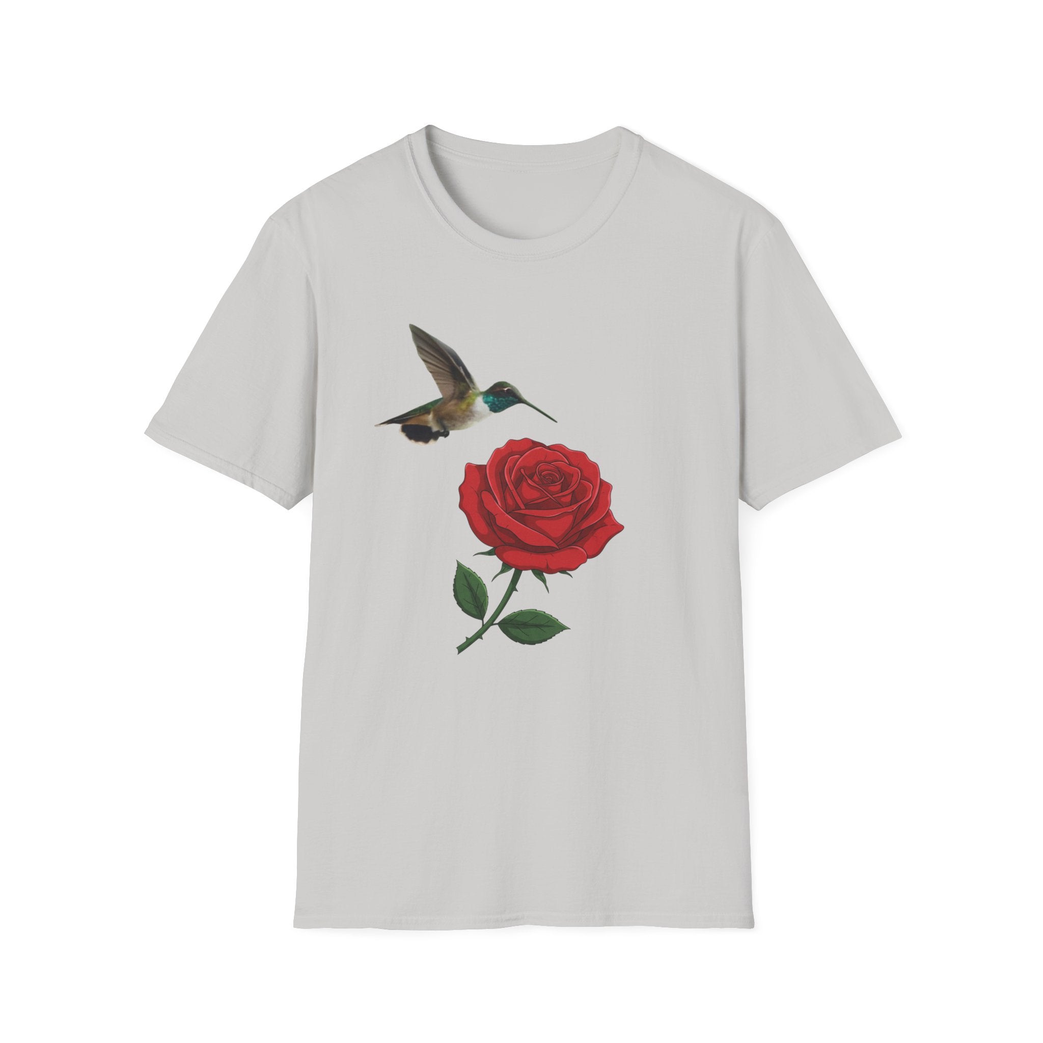 Hummingbird & Red Rose T‑Shirt — Floral Nature Tee #2
