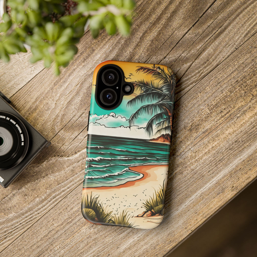 iPhone 16 Beach Sunset Phone Case — Tropical Palm Shore Protective iPhone Cover